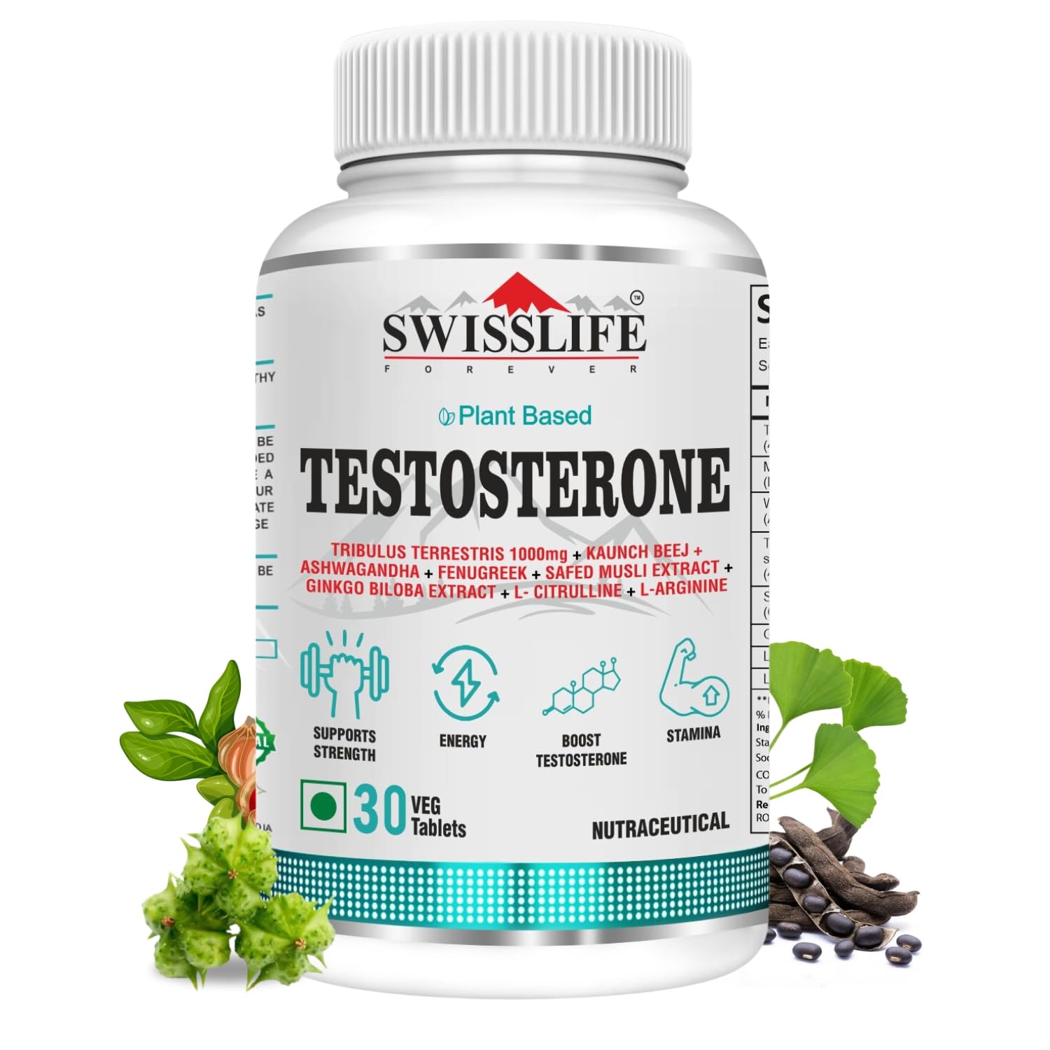 SWISSLIFE FOREVER Plant Based Testosterone for Men (30 Veg Tablets ...