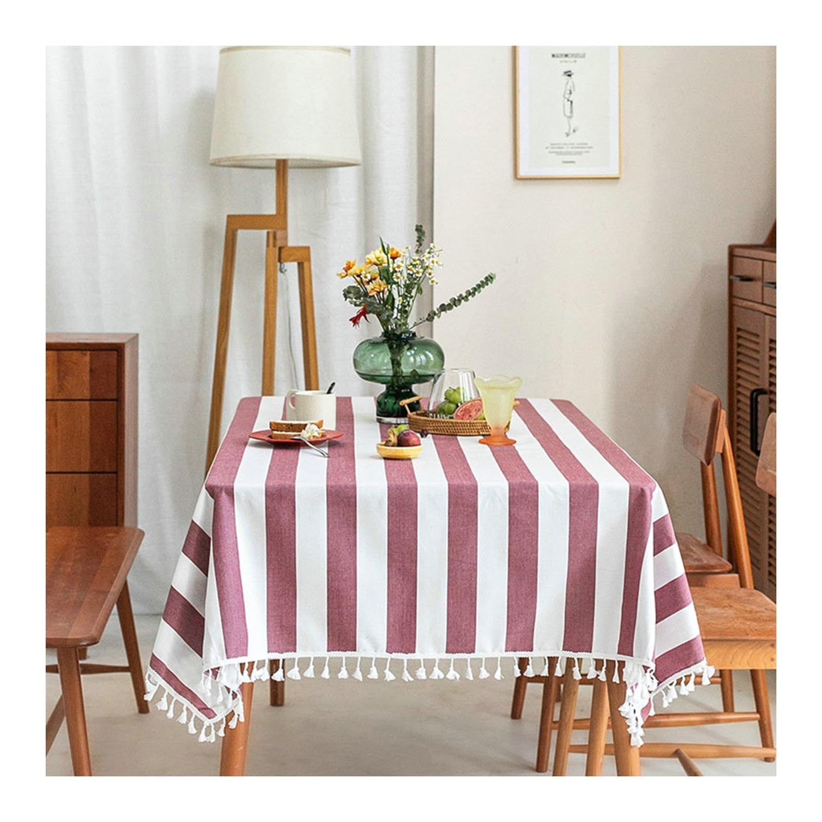 Nappe de table protection efficace contre les taches en tissu rayé rose