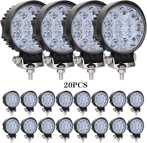 20 luces LED de trabajo de 42 W para camión, cápsulas de luz LED, luces redondas de inundación puntual de 4.5 pulgadas, luz LED todoterreno para