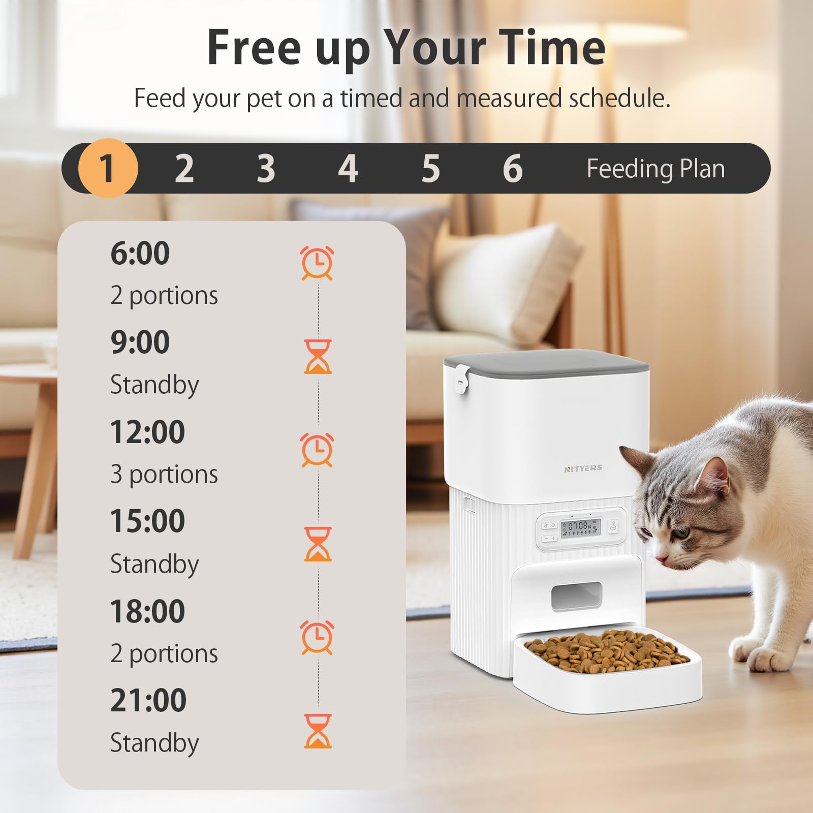 Mangeoire automatique pour chat avec anti-obstruction et double puissance, distributeur de nourriture sèche de 4 L pour 1 à 6 repas par jour, minuterie et garde frais, mangeoires chronométrées pour
