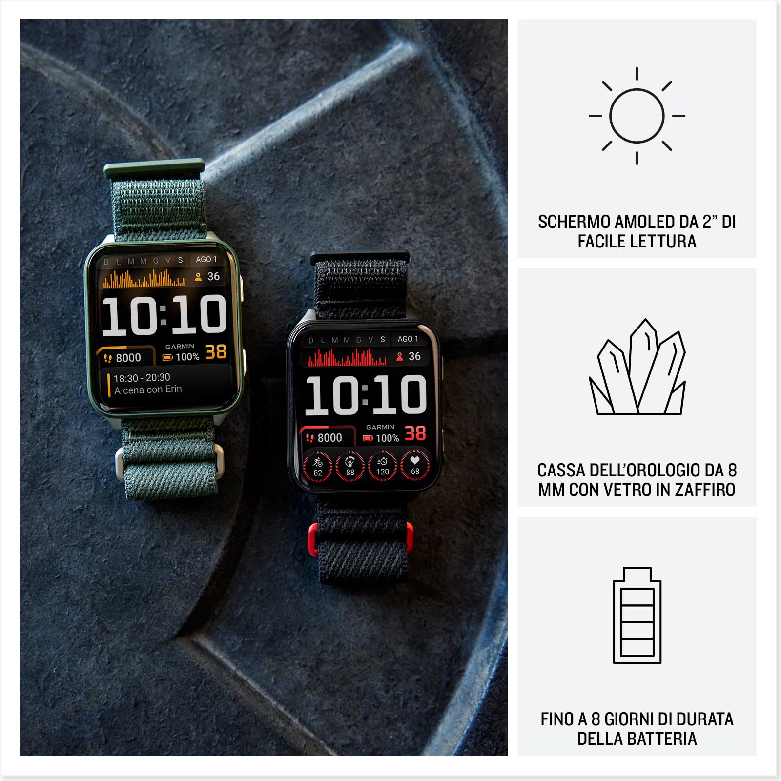 Garmin Venu X1, GPS Smartwatch, Ampio Display AMOLED 2", Torcia LED, Cassa Ultra Sottile da 8 mm, 100 App Sportive Precaricate, Autonomia fino a 8 giorni, Cinturino in Nylon ComfortFit, Black