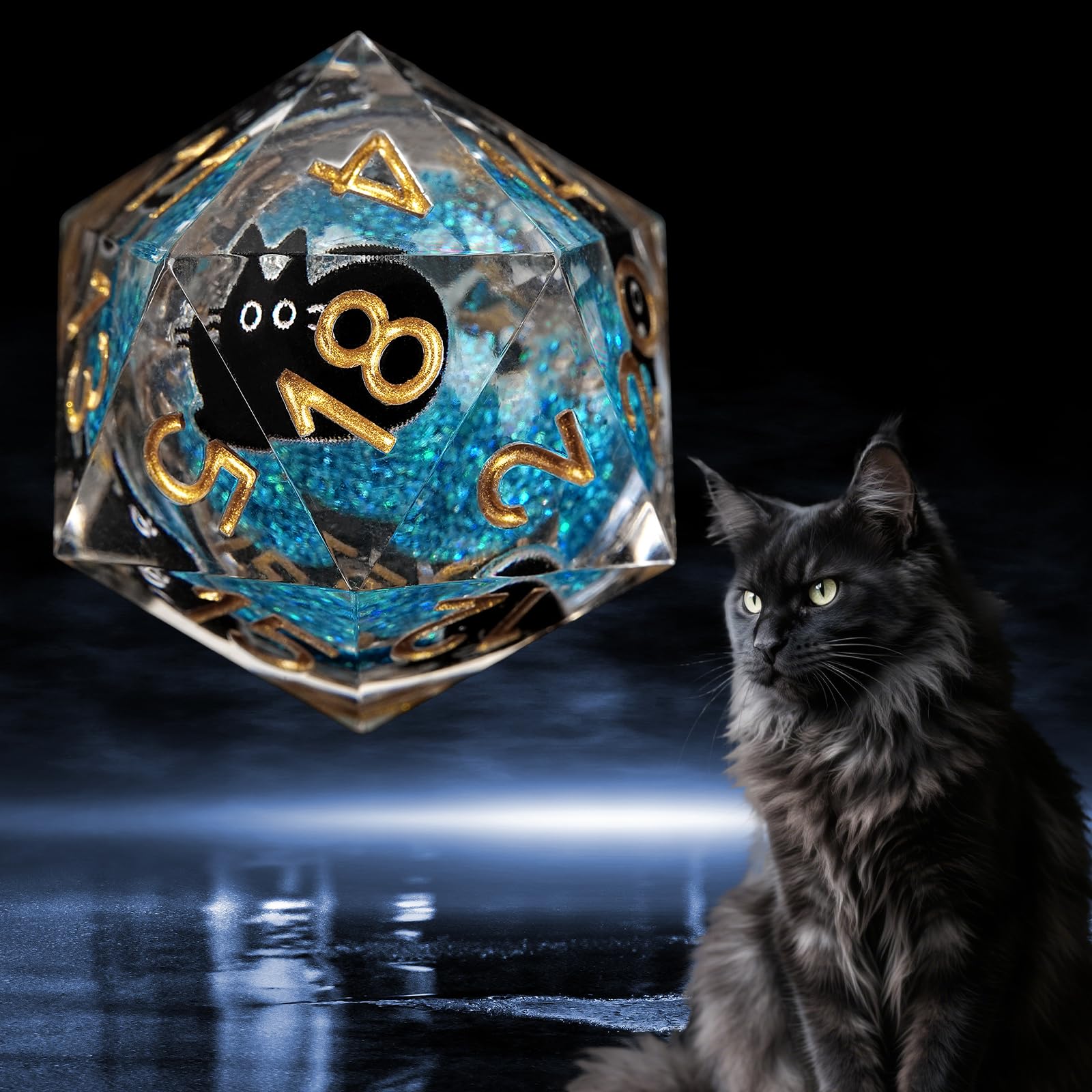 GU BEI TE Liquid Core Resin DND Dice,Cat Style Polyhedral Dice 7-Die Set Quicksand Handmade for RPG MTG Table Games