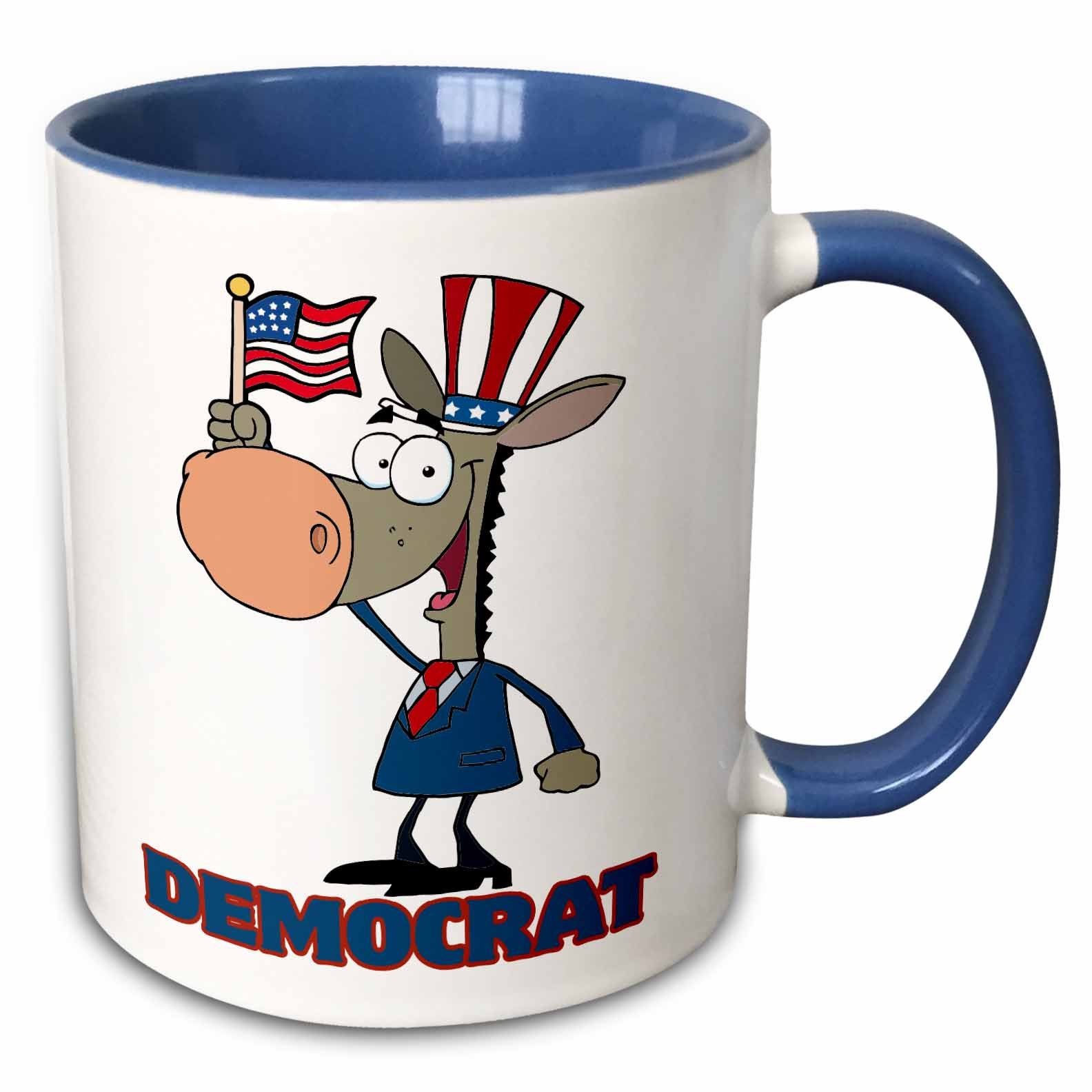 3dRose mug_118561_6 "Cute Democratic Donkey Cartoon Character" Two Tone Mug, 11 oz, Blue/White