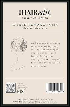 The Hair Edit 金メッキロマンスハート爪クリップ、女性用ミディアムサイズヘアアクセサリー、ハーフアップスタイルまたはミディアムからファインヘアアップに最適、スタイリング&普段着のためのエレガントなゴールドメタルヘアクリップ