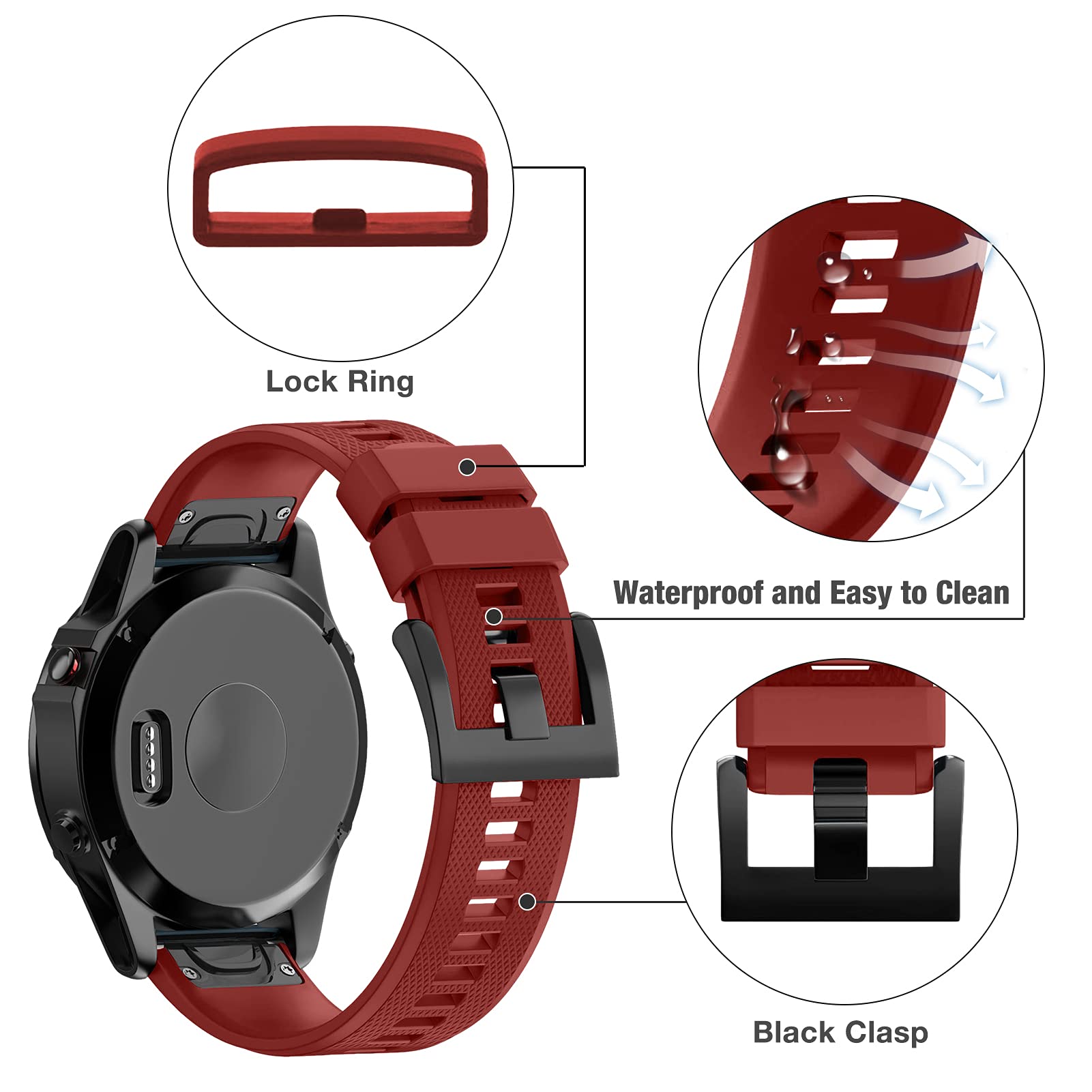 Watch Strap for Garmin Fenix 5/5 Plus,Replacement Wristband Compatible with Garmin Fenix 6/6 Pro,Forerunner 935 945 (Red) - Image 4