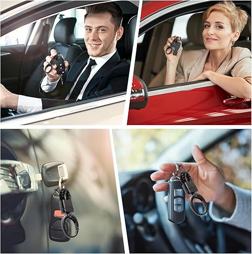 Miniatura 6 de Bewudy Llaveros para llaves de coche, cuerda tejida de metal para automóvil, llavero personalizado, llavero resistente con anillo en D antipérdida