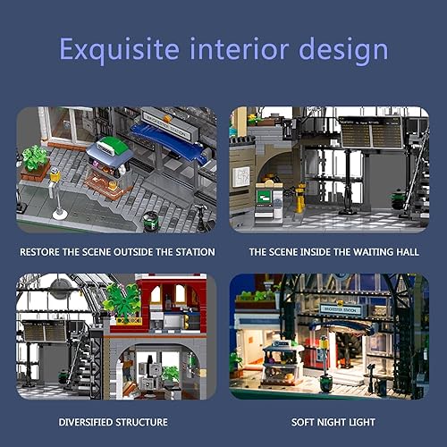 Miniatura 5 de LOVEBRICK Juego de bloques de construcción de castillo medieval de estación de tren 2720 piezas MOC Street View House Kit de construcción modular de