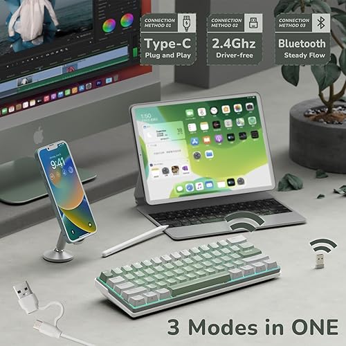Miniatura 3 de RK ROYAL KLUDGE RK61 Plus - Teclado inalámbrico para juegos, 60% teclado mecánico con Bluetooth2.4GhzUSB cableado, teclados personalizados RGB para