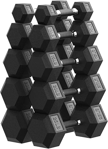 Miniatura 19 de PAPABABE Juego de mancuernas hexagonales de 45 a 550 libras, mancuernas de gimnasio en casa con revestimiento de goma, mancuernas para mujeres y
