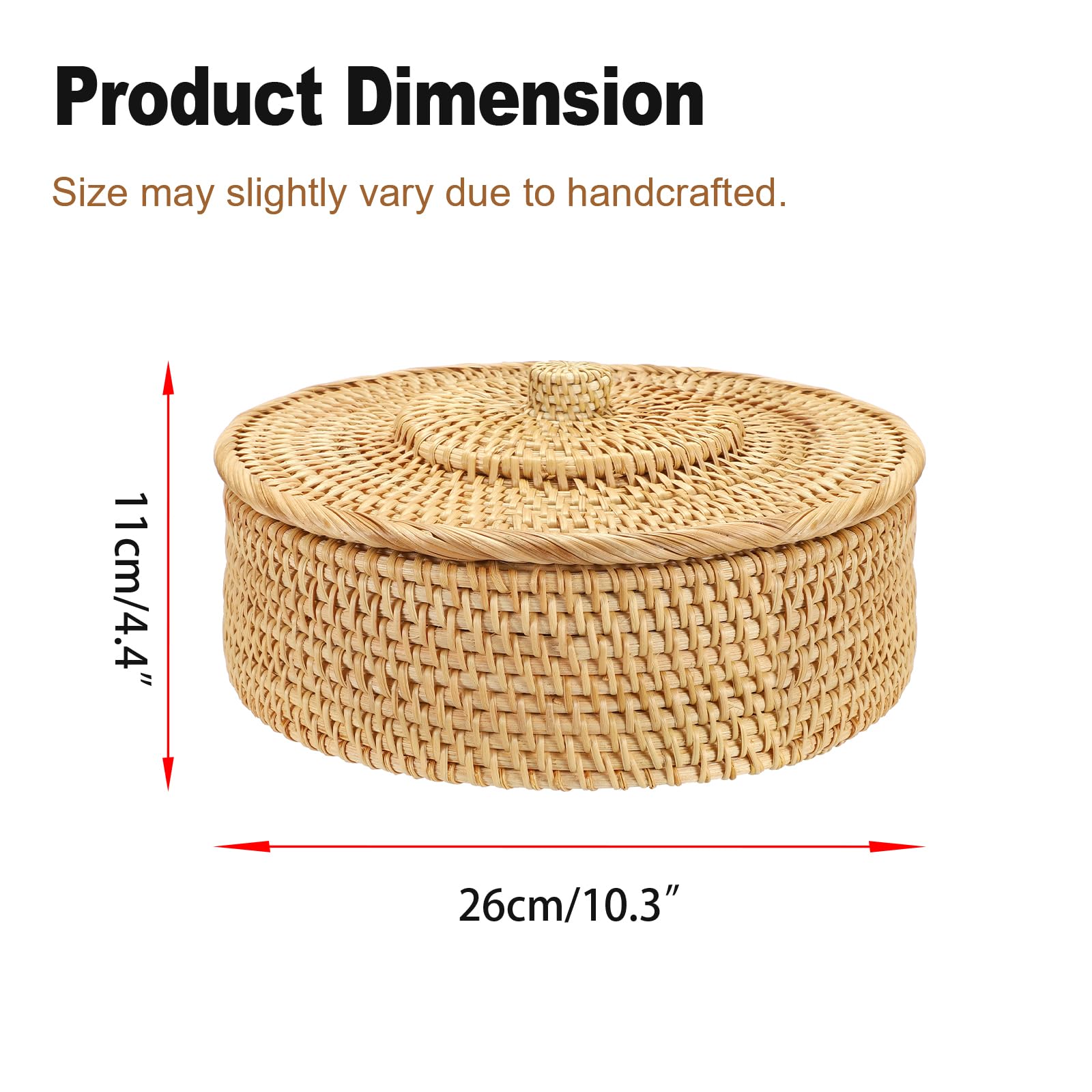 SUMTree Rattankorb Aufbewahrungskorb mit Deckel Dekorative Box Organizer für Regal, Haus, Küche (rund, 26 x 9 cm)
