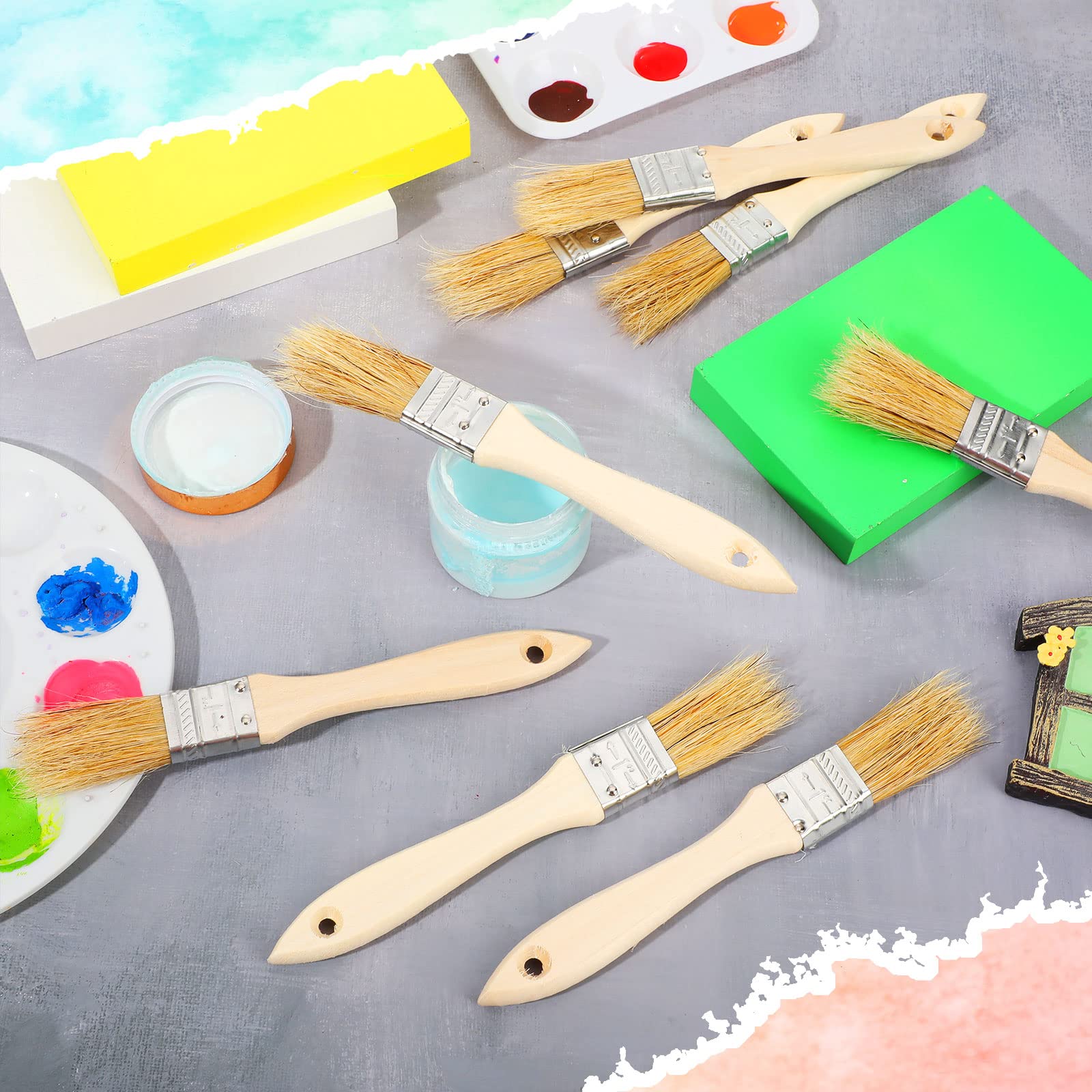 Nuogo 250 pinceles de pintura de virutas de 2,5 cm, multiuso, pinceles de pintura a granel, cepillo de cerdas para el hogar con mango de madera para pintar y teñir