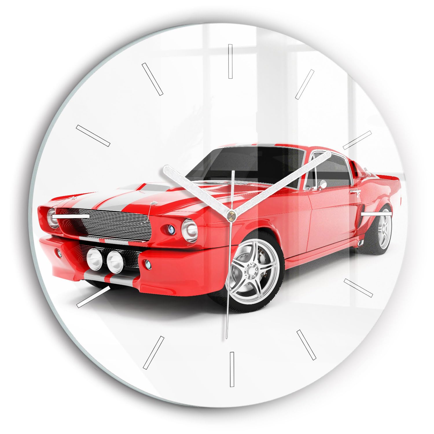 Horloge en verre haut de gamme Wallfluent 30 cm style élégant voiture de sport moderne