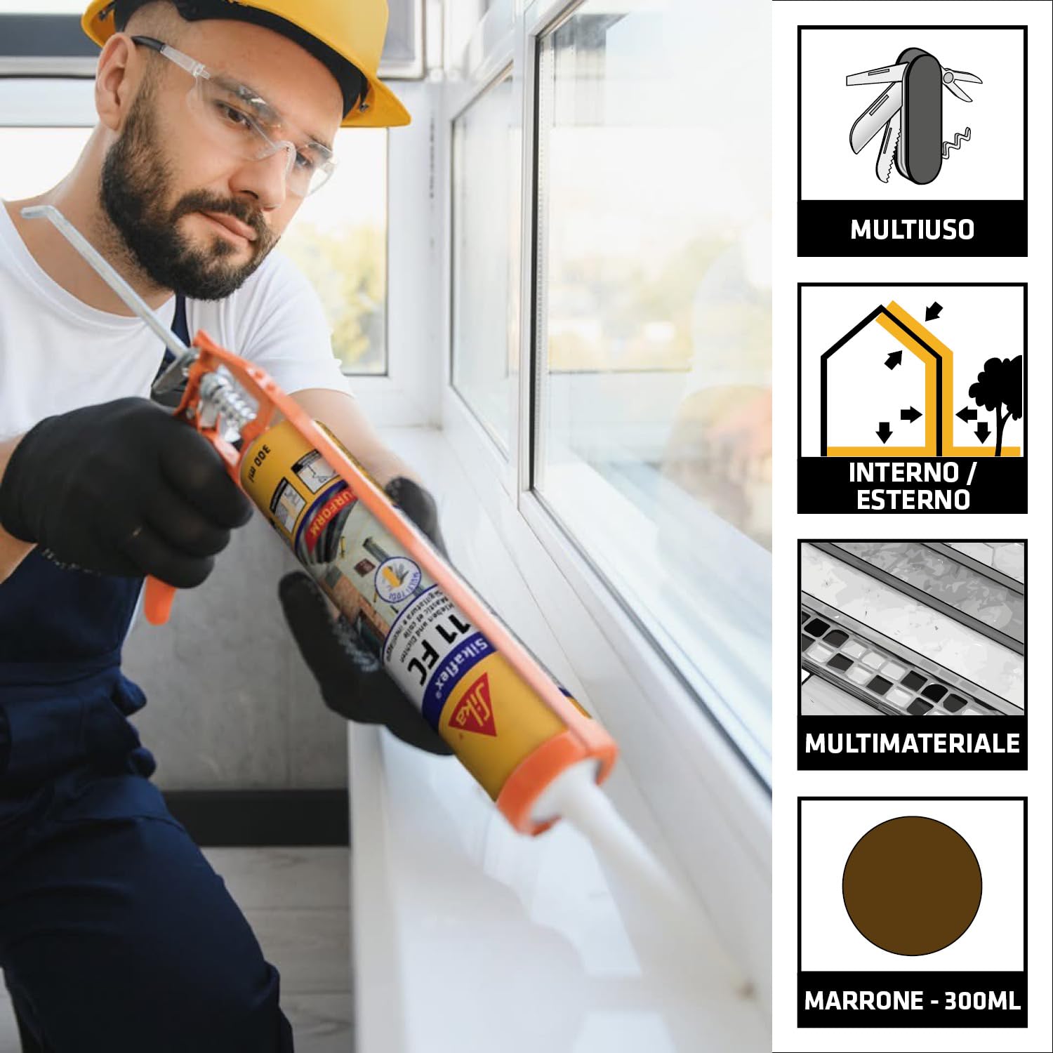 SIKA - Sigillante adesivo universale - Sikaflex 11 FC Purform, Marrone - Perfetto per legno e finiture scure - Incolla e sigilla con risultati estetici perfetti e duraturi - 300ml