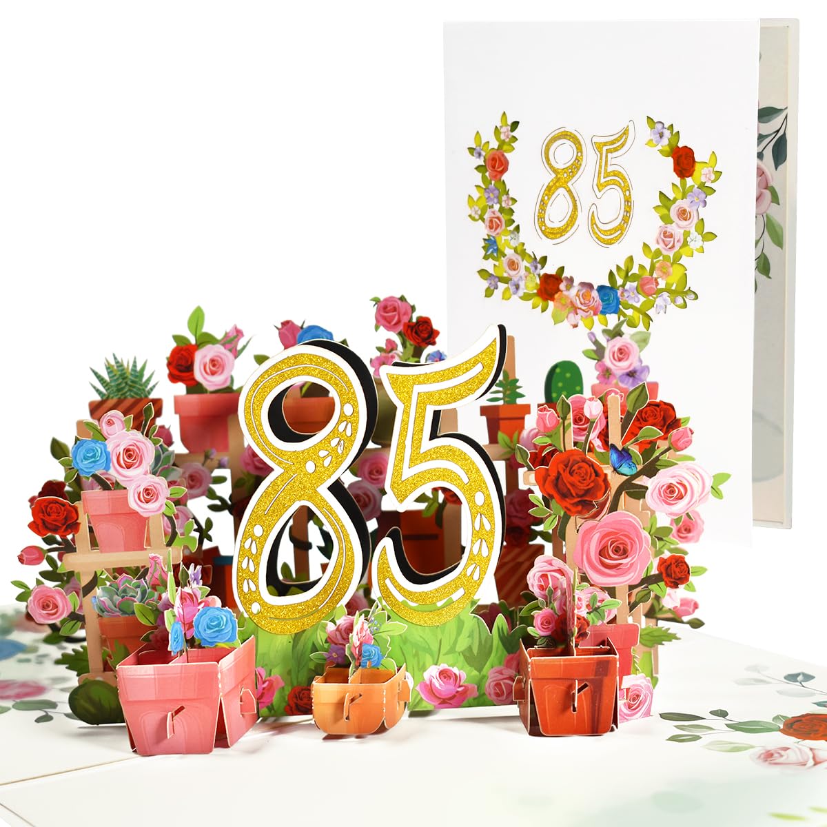 CNLITIHEKA 85th Pop Up Birthday Card for Women, Happy 85th Birthday Card for Mom, 3D Flower Birthday Greeting Cards for Wife, 85th Year Old Birthday