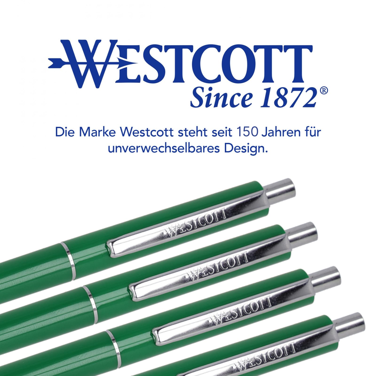 Westcott Kugelschreiber ALLTIME Grün 25 Stück (40er-Pack) | Großpackung Druckkugelschreiber mit grüner Tinte | Strichstärke M, X20 | Dokumentenecht ISO 12757-2 | Stabiler Metallclip | E-737463 00