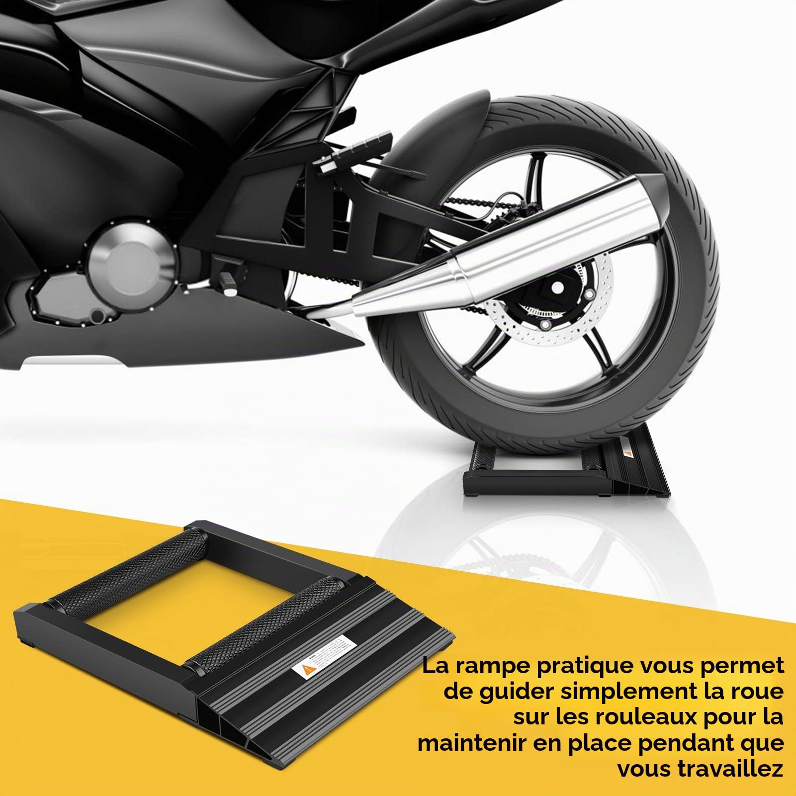 Support de Nettoyage Roue Moto Aluminium, Rampe Pratique, 500 LBS
