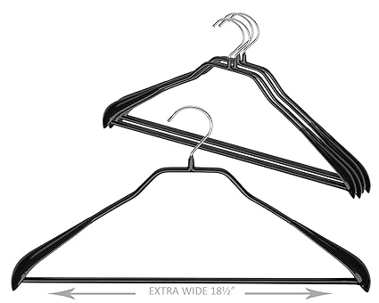 Mawa by Reston Lloyd BodyForm Series Non-Slip Space-Saving Extra Wide Clothes Hanger with Bar for Pants, Style 46/LS, Set of 5, Black