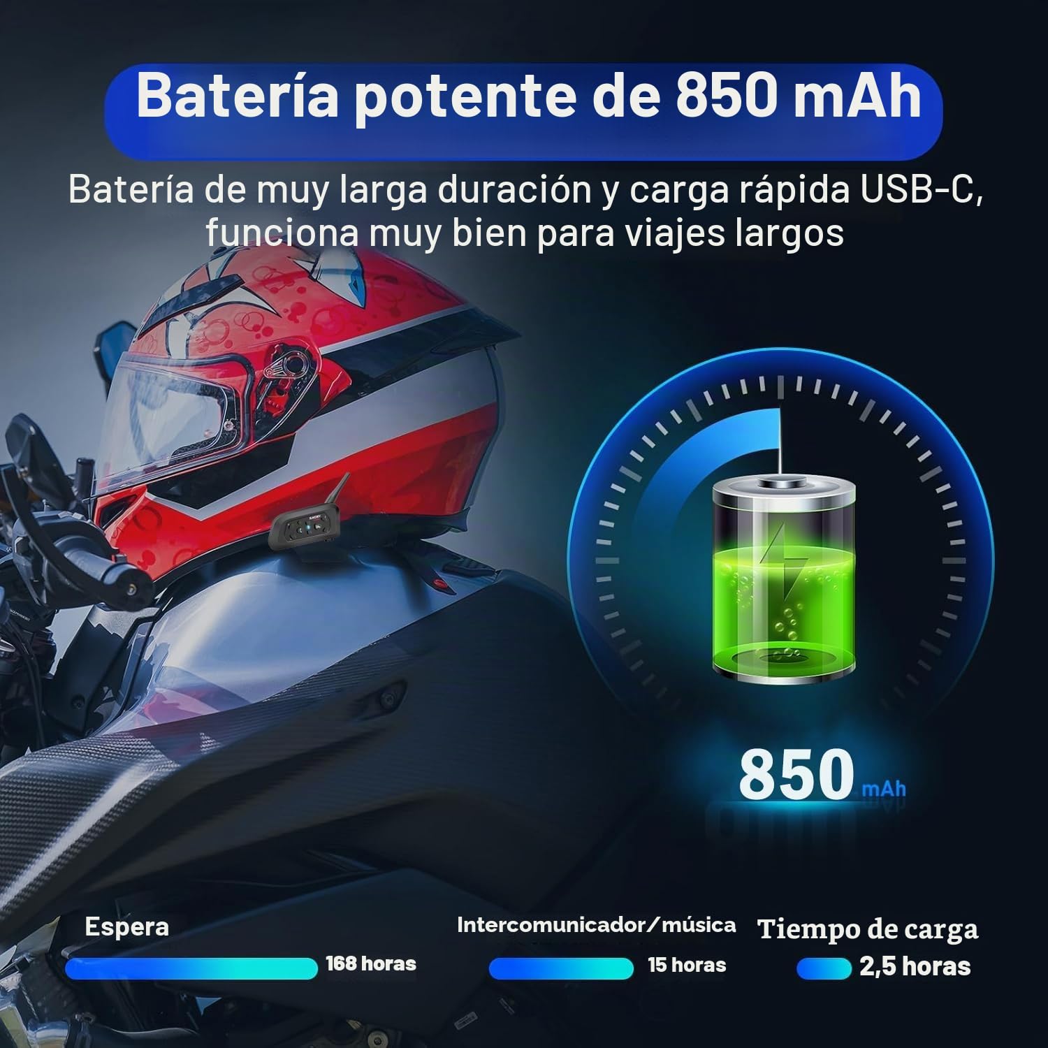 uo3eu V6 Casco con intercomunicador Bluetooth 1200 m, conecta hasta 6 conductores. Ideal para motociclismo y montañismo. Paquete de 2, inalámbrico