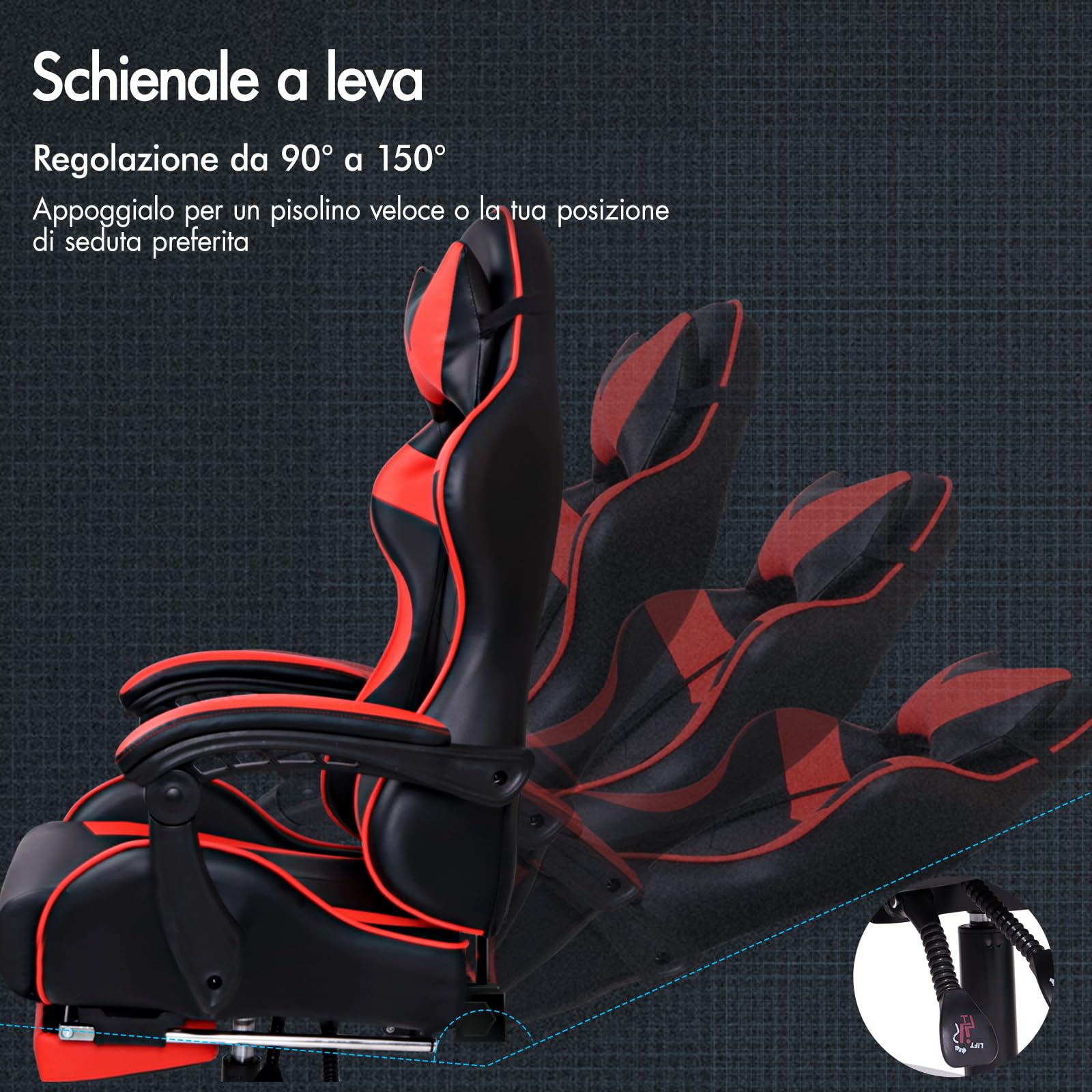 ALFORDSON Sedia Gaming Massaggiante, Sedia Gamer Professionale, Cuscino Lombare & Poggiatesta, Poltrona Ergonomica da Ufficio con Poggiapiedi, Portata 180 kg, Regolabile 90-150°, Similpelle(Rossa) | Poltrona Gamer in Similpelle Serie VOGLER, Schienale reg