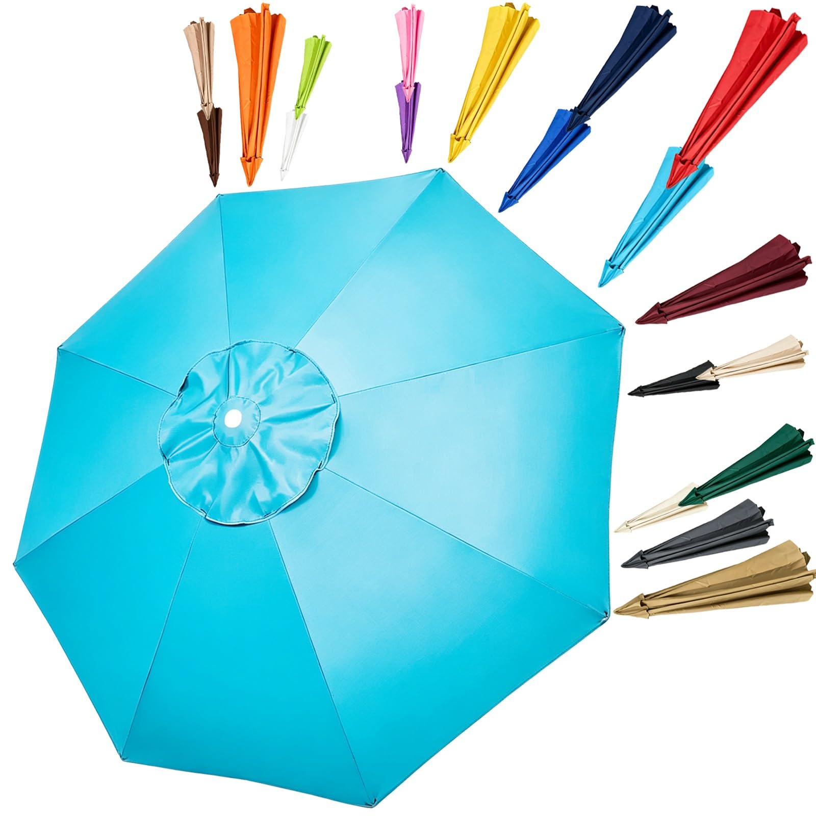 Telo di Ricambio per Ombrellone da Giardino 4m 8 Stecche, Poliestere | Copertura di Ricambio per Ombrellone Anti UVs 30+, per Esterni, Giardino, Spiaggia, Piscina, Balcone, Terrazza(Lighte Blue)