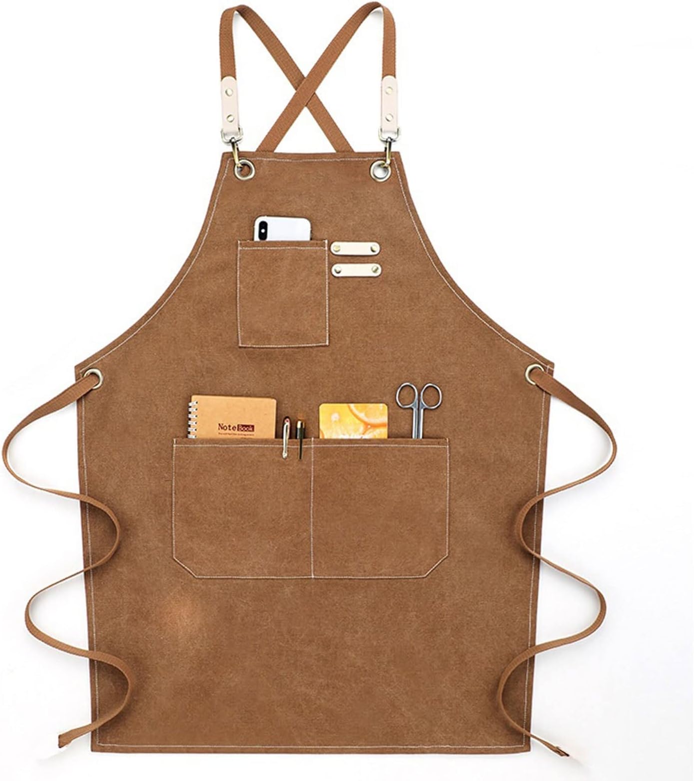 UTOYA Kitchen Apron Denim Canvas kitchen Aprons For Woman Men Work Apron For Grill Restaurant Bar Shop Cafes Beauty Nails Studios Hair Stylist Bib (Color : Brass)