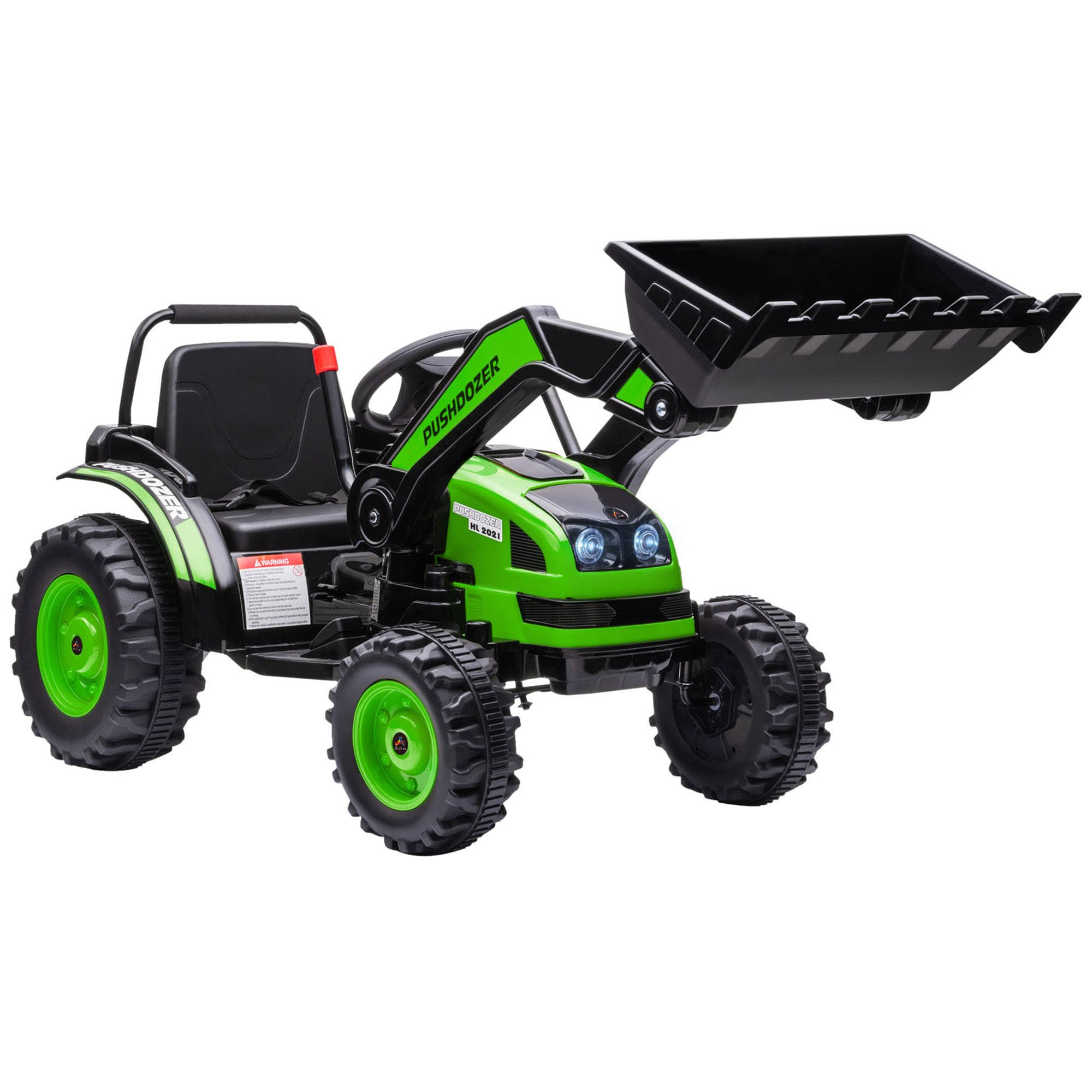 Aosom 6V Kids Ride on Excavator, Bulldozer, Electric Construction Vehicle, Rechargeable Battery Powered Truck with Adjustable Bucket, High/Low Speed, Realistic Sound and Headlights, Green
