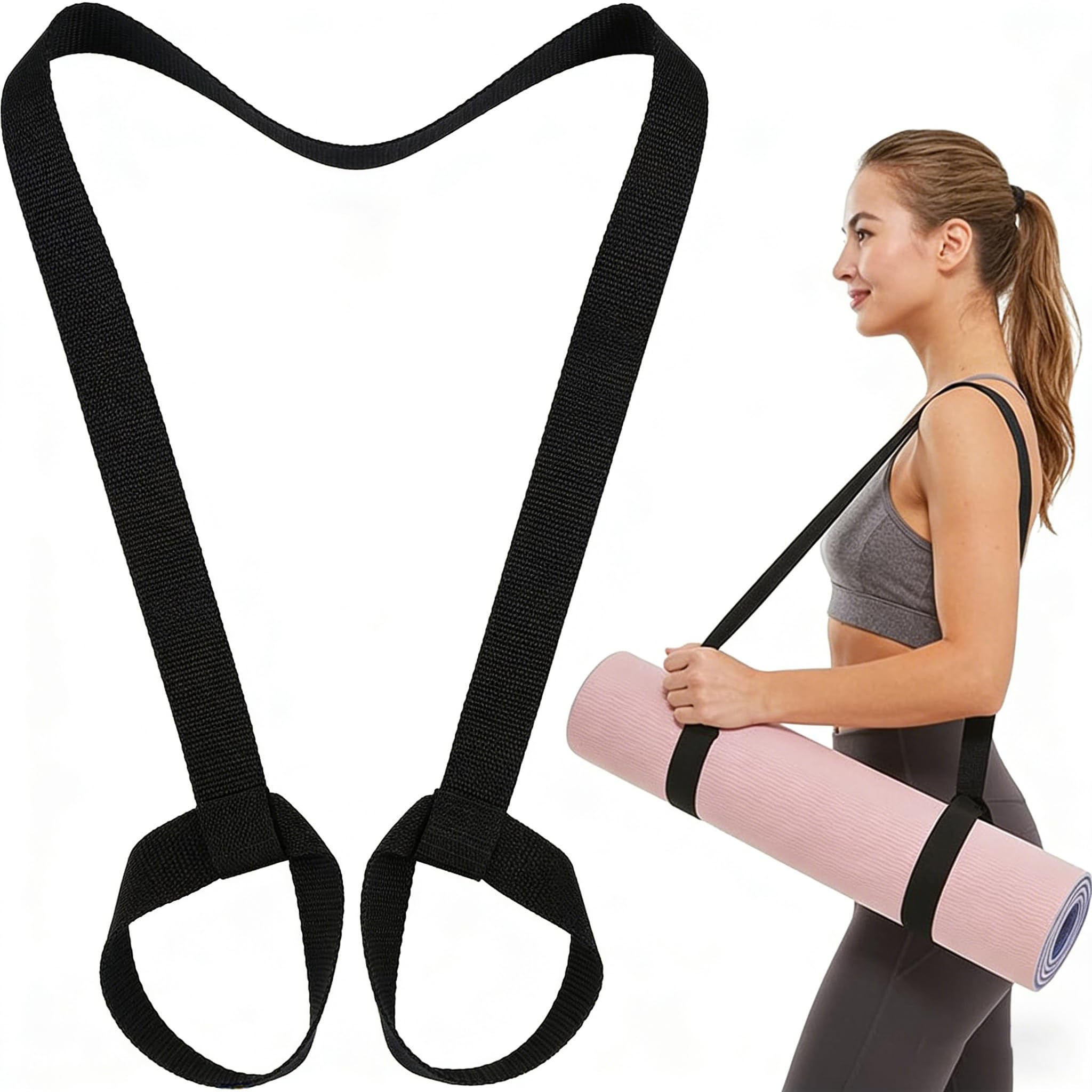 Vnidjgb Unisex Black 2 Pcs Yoga Mat Straps,3.8 Cm X 150 Cm Yoga Mat Carry Strap Sling For Women And Men, Yogamats Carrying Straps Slings For All Mats Sizes Multipurpose Lightweight(Mats Not Included)