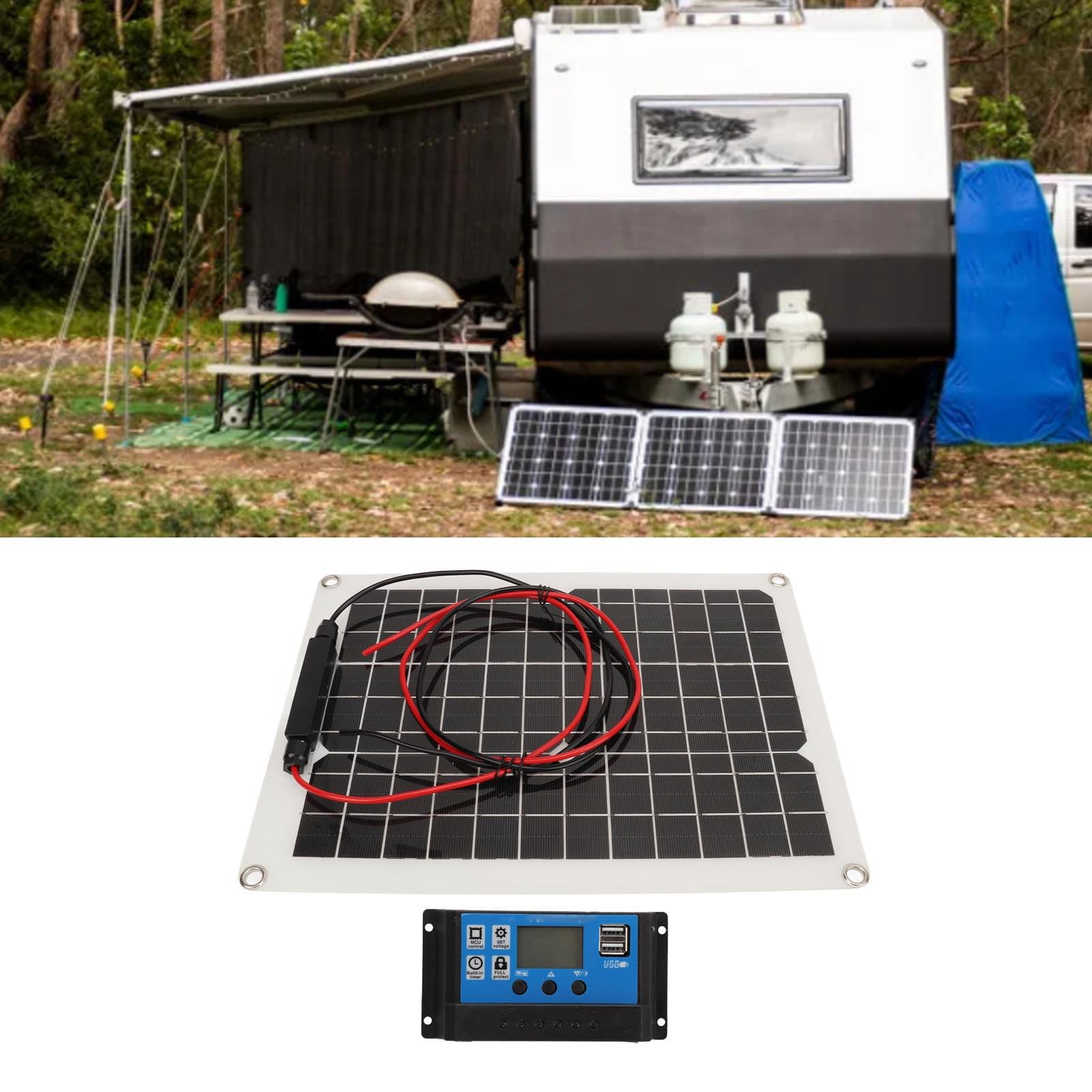 Zestaw Paneli Słonecznych 300W Wysokowydajny Panel Słoneczny i Kontroler ładowarki Słonecznej IP67 Wodoodporny do Kampera RV