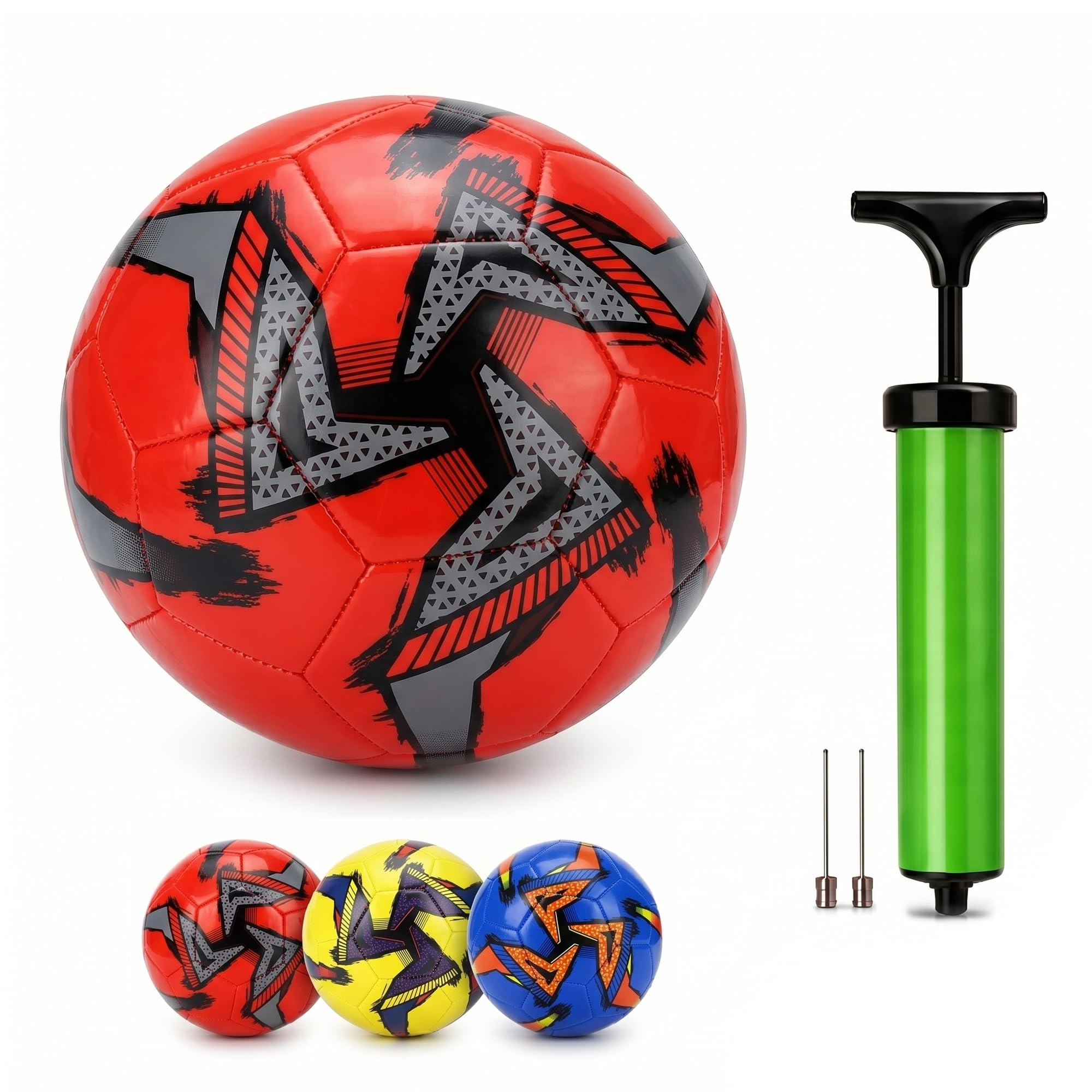 Lizzy 2pcs Football Size 5 with Pump Assorted Colours 32 Panel Durable Leather Soccer Ball Outdoor Training Match Play Inflatable Kickabout Ball for Garden Sports Games Practice