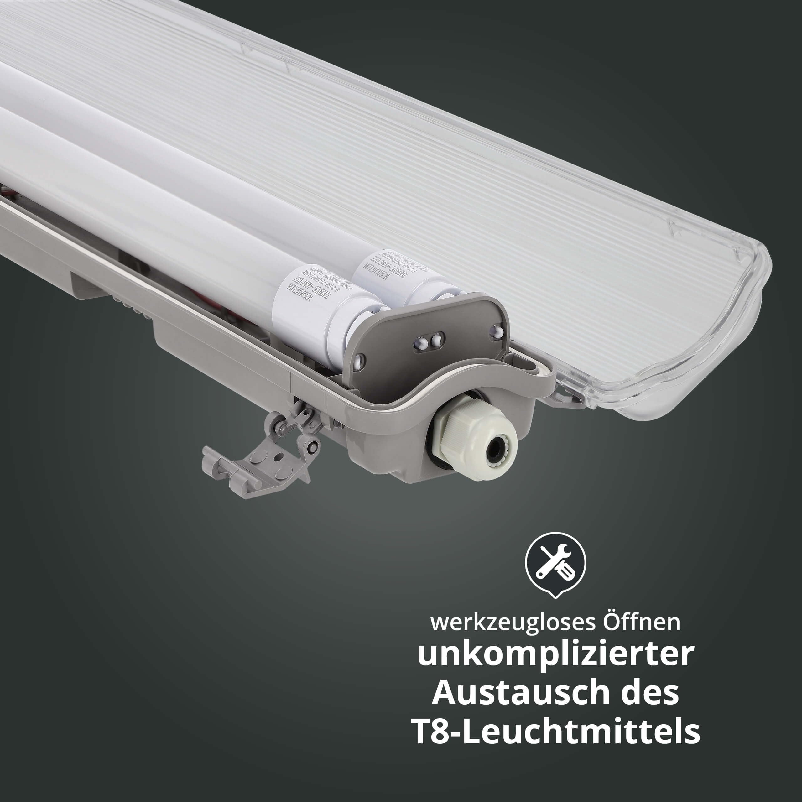 LED Universum Feuchtraumleuchte 150cm IP65 inklusive zwei T8 LED-Röhren 44W 5280 Lumen - 4000K neutralweiß - verknüpfbar - Kellerleuchte Nassraumleuchte Feuchtraumwanne L1576xB94xH58mm