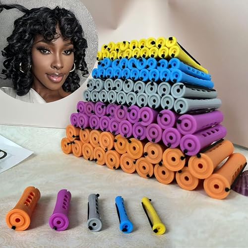 100pcs Perm Rods Set for Natural Hair Plastic Cold Wave Rods Hair Rollers for Long Short Hair Curling Rods Perms Rods for Women DIY Hairdressing Tools(Orange+Purple+Gray+Blue+Yellow)