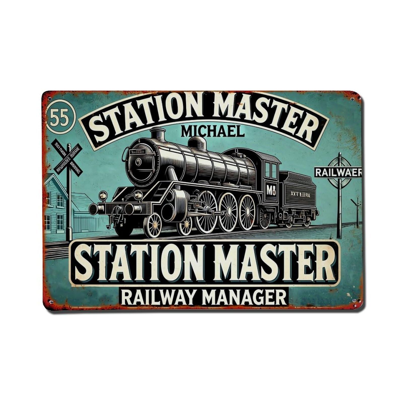 Vintage Train Station Sign Vintage Tin Sign Retro Metal Wall Decor Metal Poster, Home Bar Garage Farmhouse Cafe Wall Art Decoration 8x12Inches