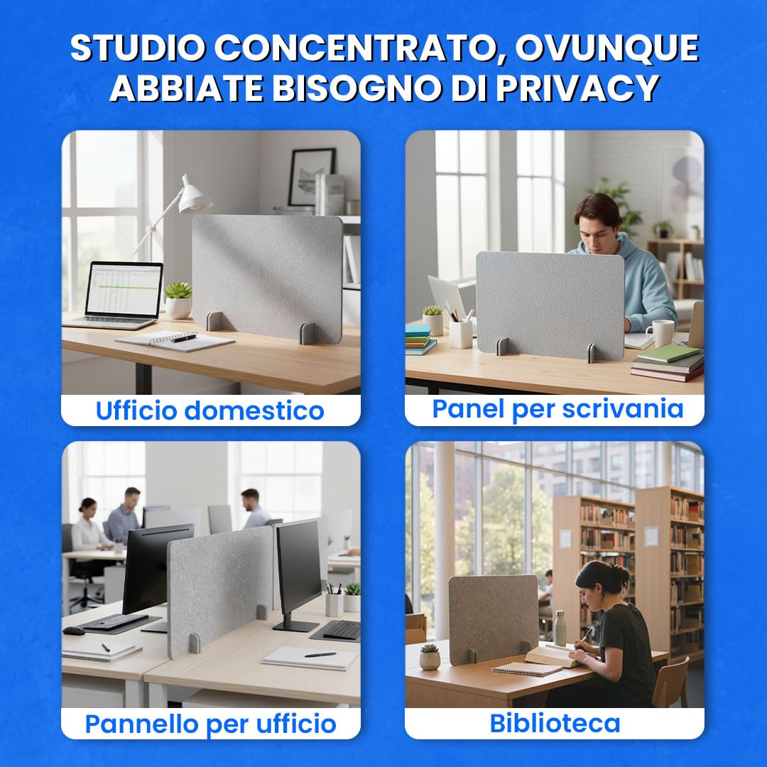 Divisore da scrivania ReFind. Riduzione del rumore acustico e schermo per la privacy dello spazio di lavoro. Organizzatore da ufficio autoportante. Per scrivanie d'ufficio, scolastiche e per lavor...