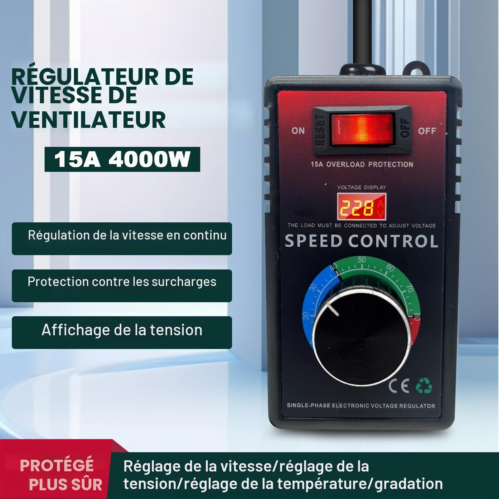 Régulateur De Vitesse 220v,15a 4000w Régulateur De Tension Moteur Ventilateur Vitesse ContrôLeur Régulateur De Vitesse Du Moteur Variateur 10a Pour Par Meuleuse D'Angle