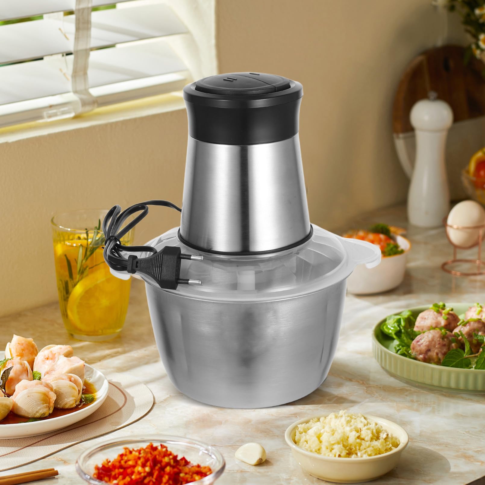STOBAZA Trituradora Eléctrica de Carne y Inoxidable con Doble Motor Potente para Verduras Frutas y Secos y Fácil de Limpiar Uso Doméstico y Profesional
