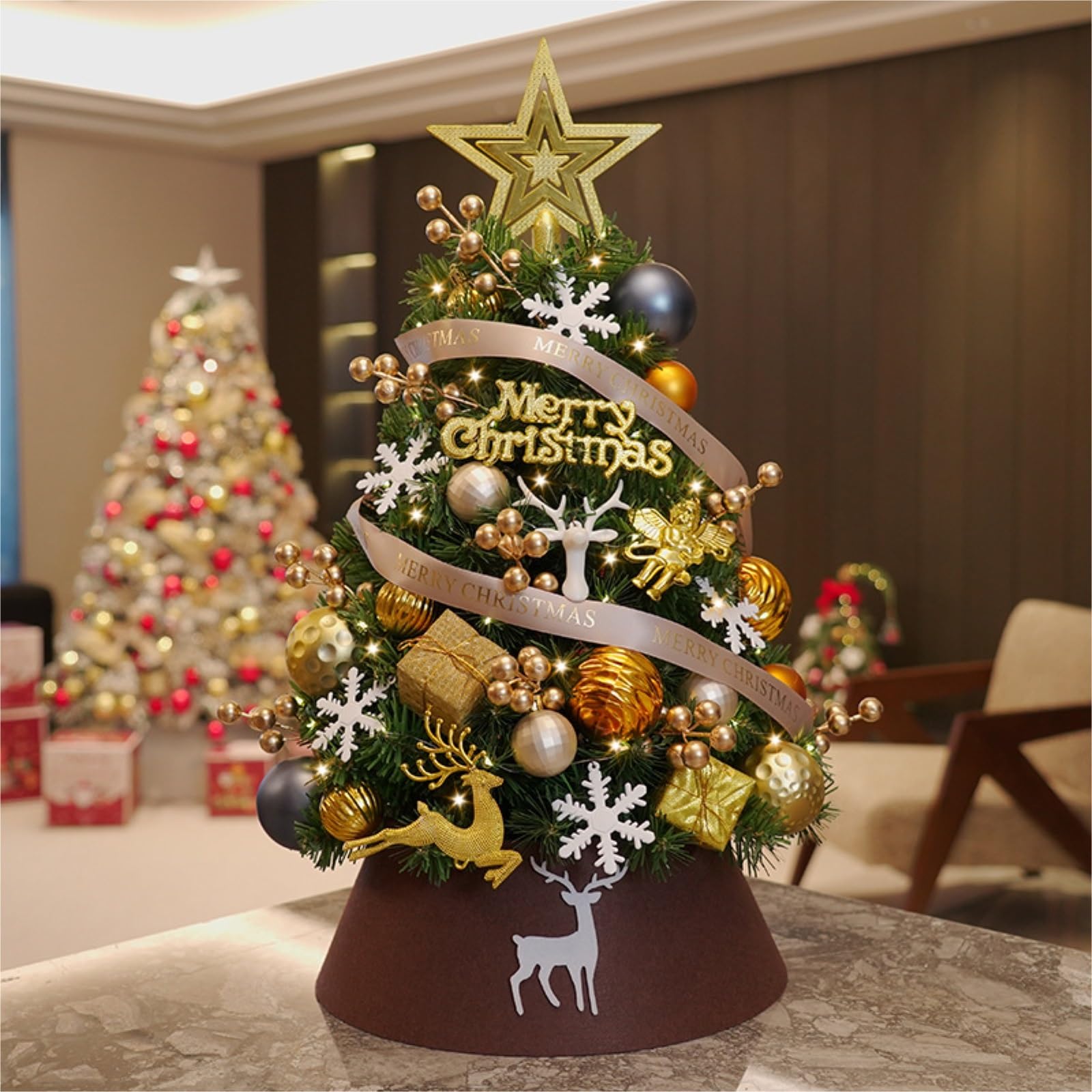 Arbre de Noel Sapin de Noël de Table, décorations Artificiel de Petite Taille for la décoration de la Maison Lumineux(60cm)