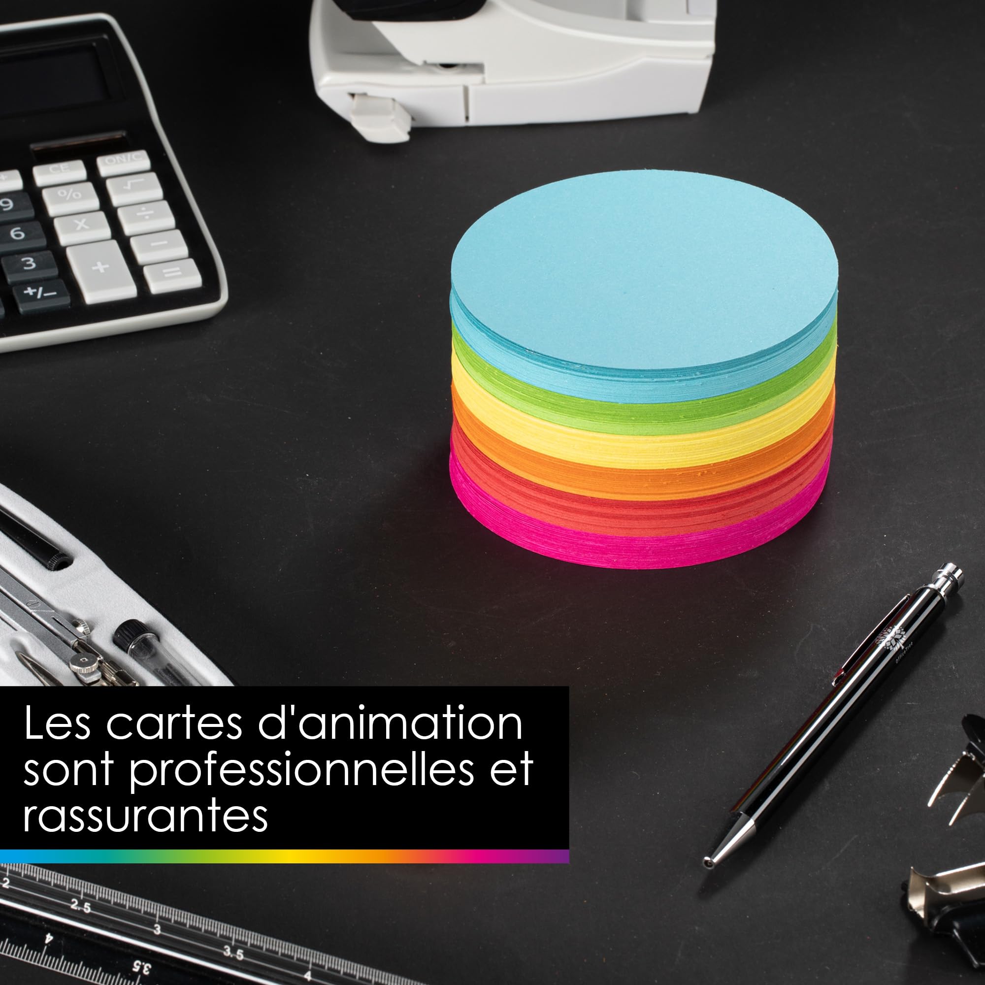 OfficeTree Lot de 750 cartes de modération, 6 couleurs, rondes, ovales et rectangulaires, cartes de métaplan, cartes de présentation, accessoires de séminaire, pour mallette de modération