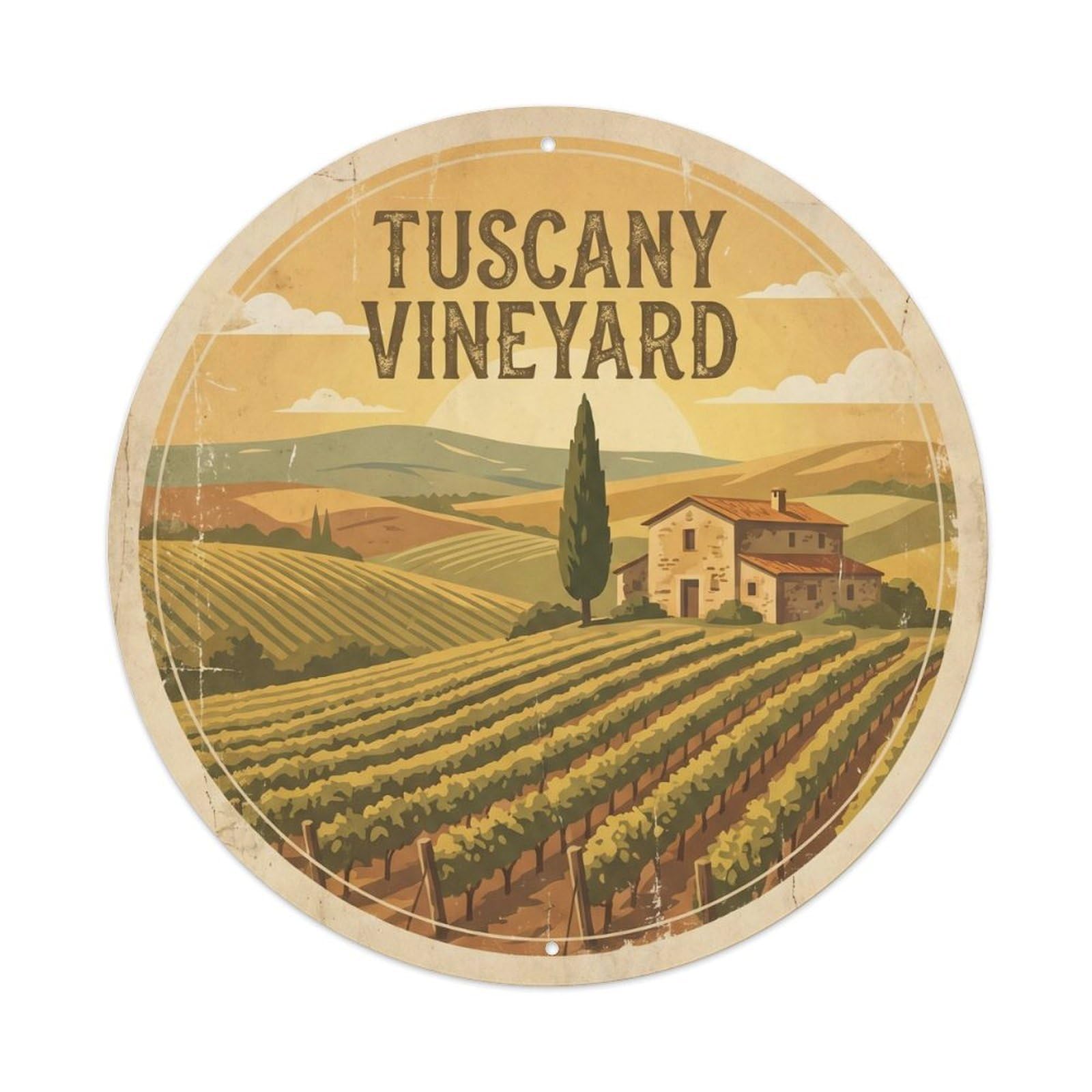 Retro Tuscany Italy Vineyard Cypress Culinary Travel Metal Tin Sign
