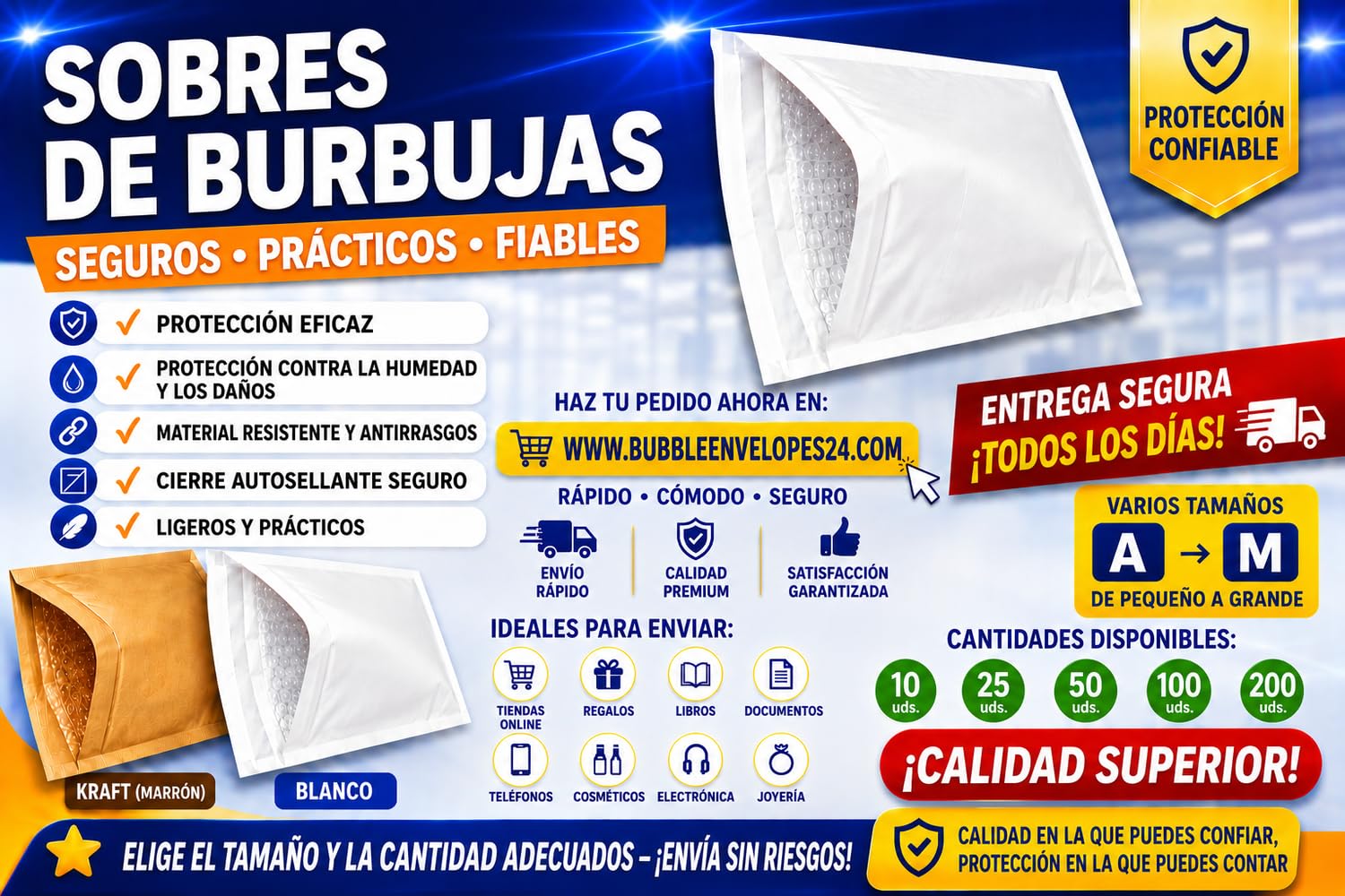 Pack de 600 Sobres Burbuja Acolchados Blancos 200 x 275 mm D/4 – Protección Antigolpes para Envíos Seguros, Embalaje Profesional para Tiendas Online, Logística y Ecommerce