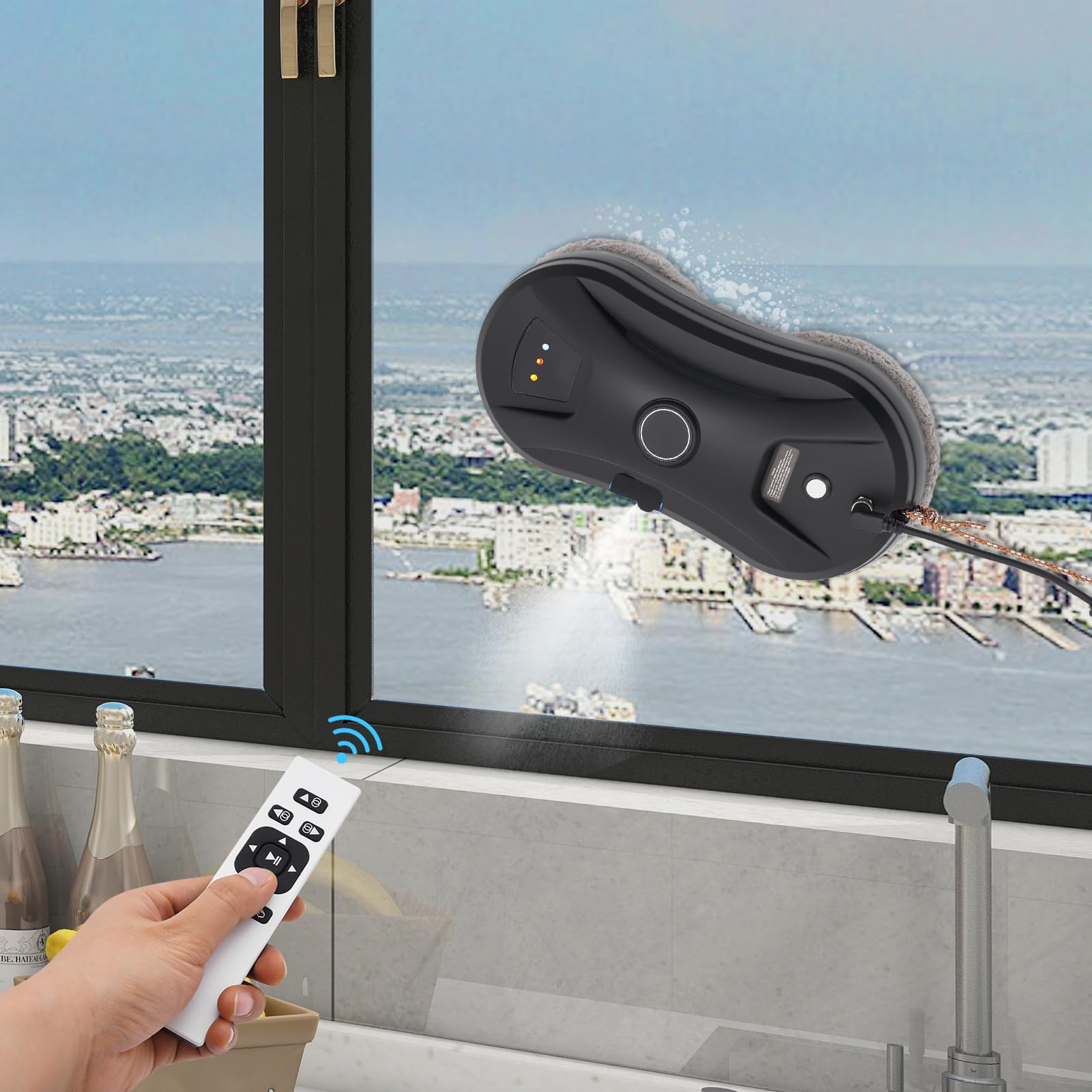 Pulitore elettrico per finestre intelligente, pulitore automatico per vetri, 22000 rpm, capacità di carico 4,5 kg, adatto per la pulizia di finestre, piastrelle e superfici simili