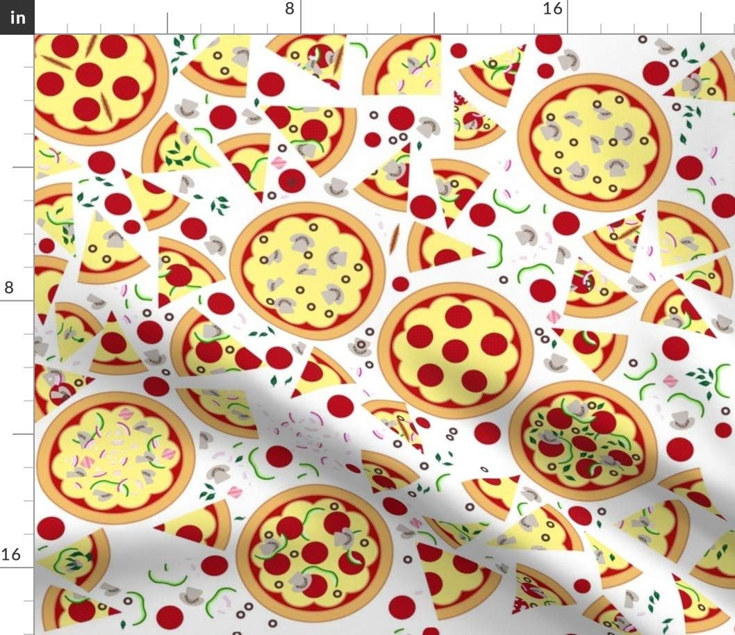 Spoonflower Fabric - Pizza Pepperoni Mushrooms Food Cheese Kids Party Printed on Petal Signature Cotton Fabric by The Yard - Sewing Quilting Apparel Crafts Decor