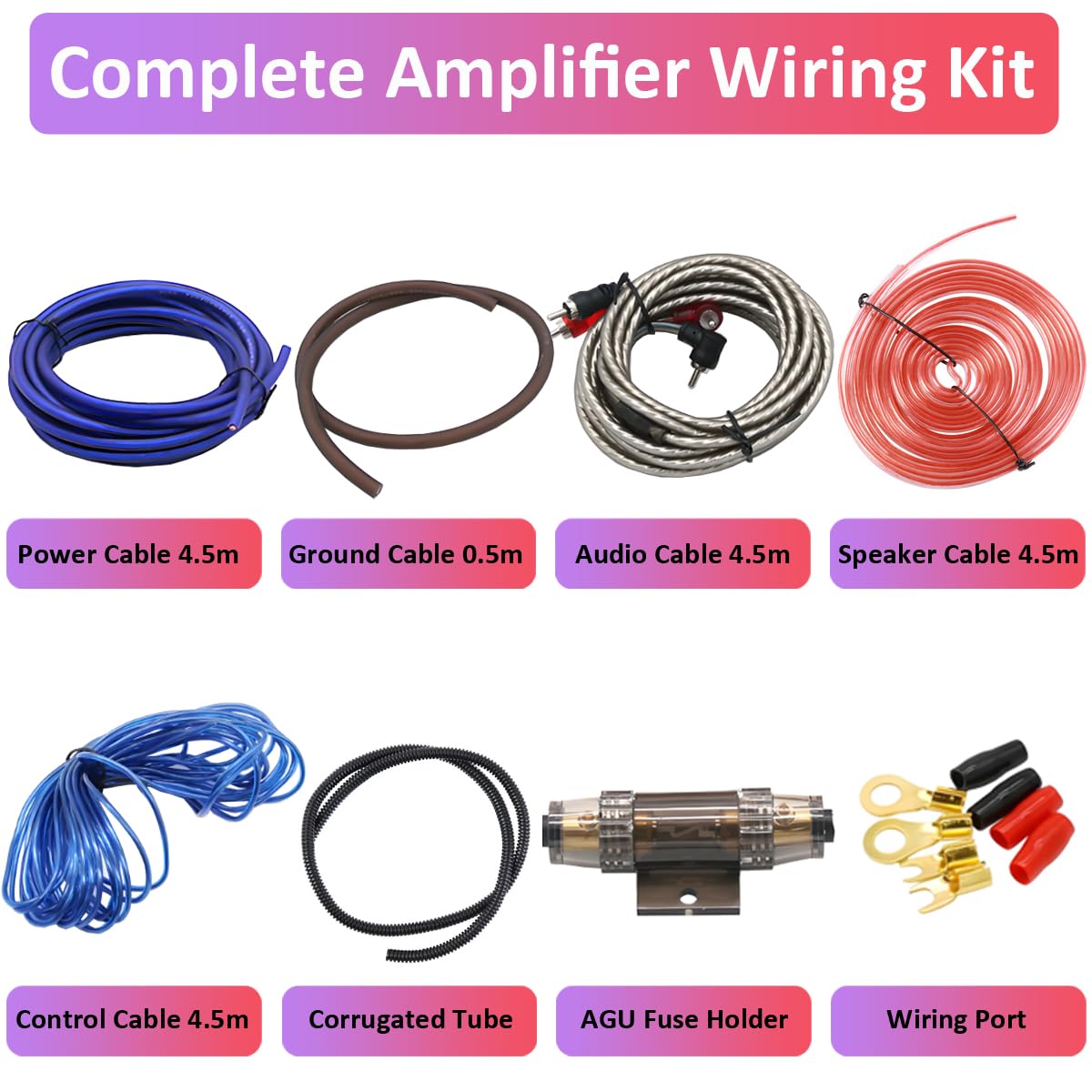8GA Kit Cavi Amplificatore per Auto 8AWG Set di Cavo per Amplificatori 1800W Cablaggio Completo Ampli Installazione Audio Subwoofer Stereo Connettori RCA Altoparlanti