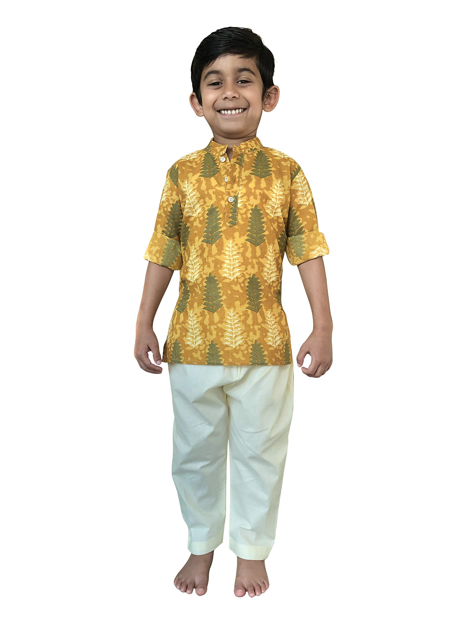 Flawnt Leaf Print Kurta Set for Boys