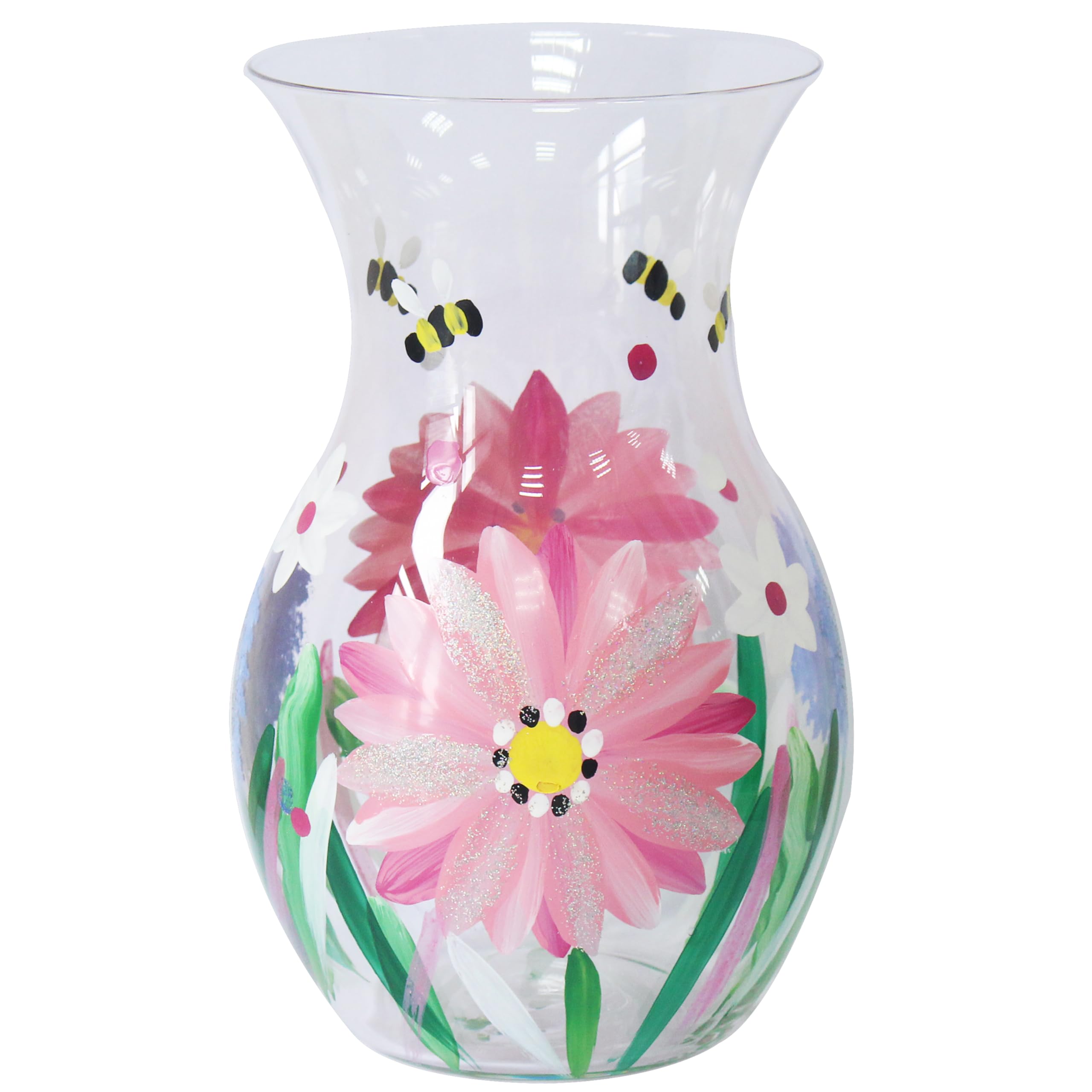 L & P Home & Gifts Hand Painted Glass Lynsey Johnstone Alliums & Bees Vase For Home & Kitchen | Lovely Home Décor Accessory for Milk, Cream, and Water | Reusable & Practical Gift for Women and Men