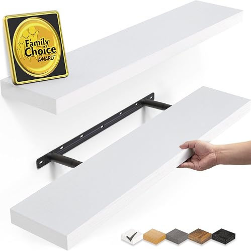 BAYKA Estantes flotantes blancos, estantes de madera rústica de 22.5 pulgadas para montar en la pared, para baño, dormitorio, sala de estar, cocina