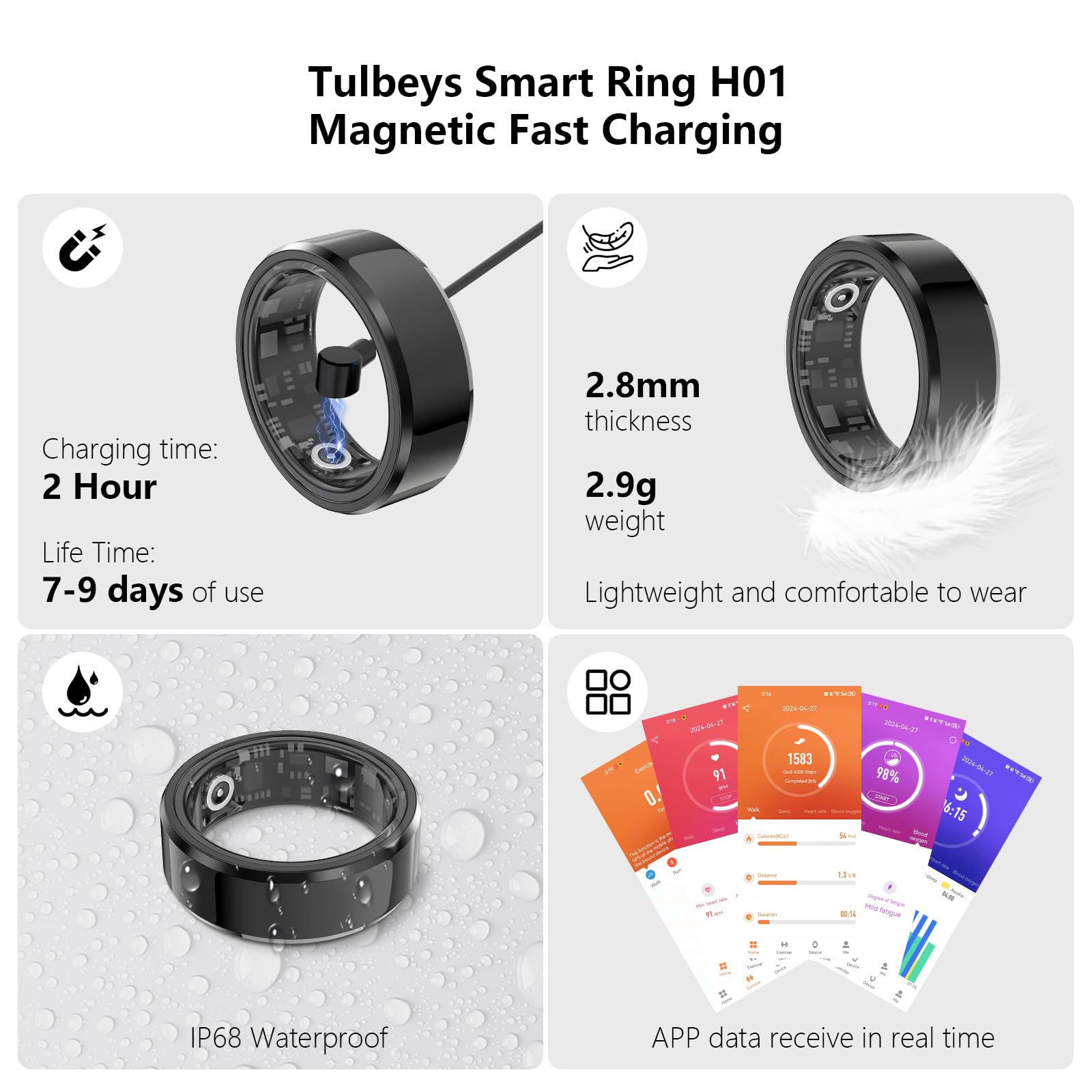GenXenon Fitness Tracker Smart Ring,Step Counter,Heart Rate Blood Oxygen Sleep Tracker Health