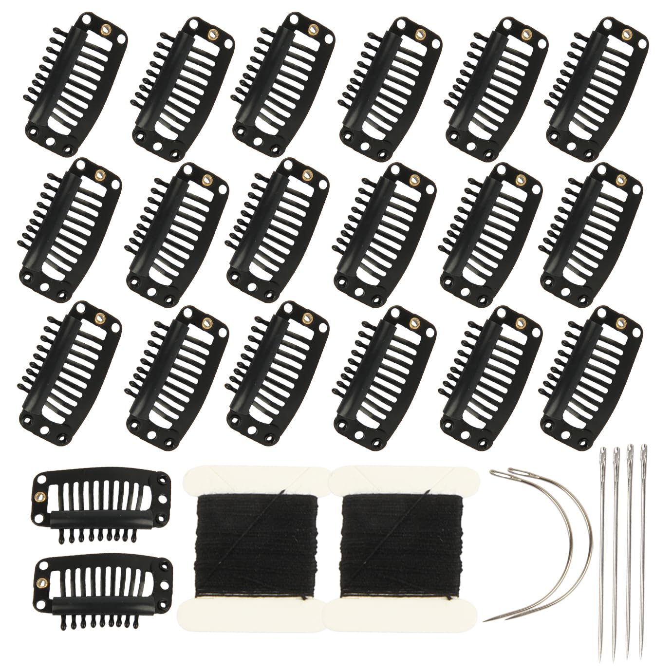 20 Pieces Hair Extension Clips, Black Wig Clip with Needle and Thread Set