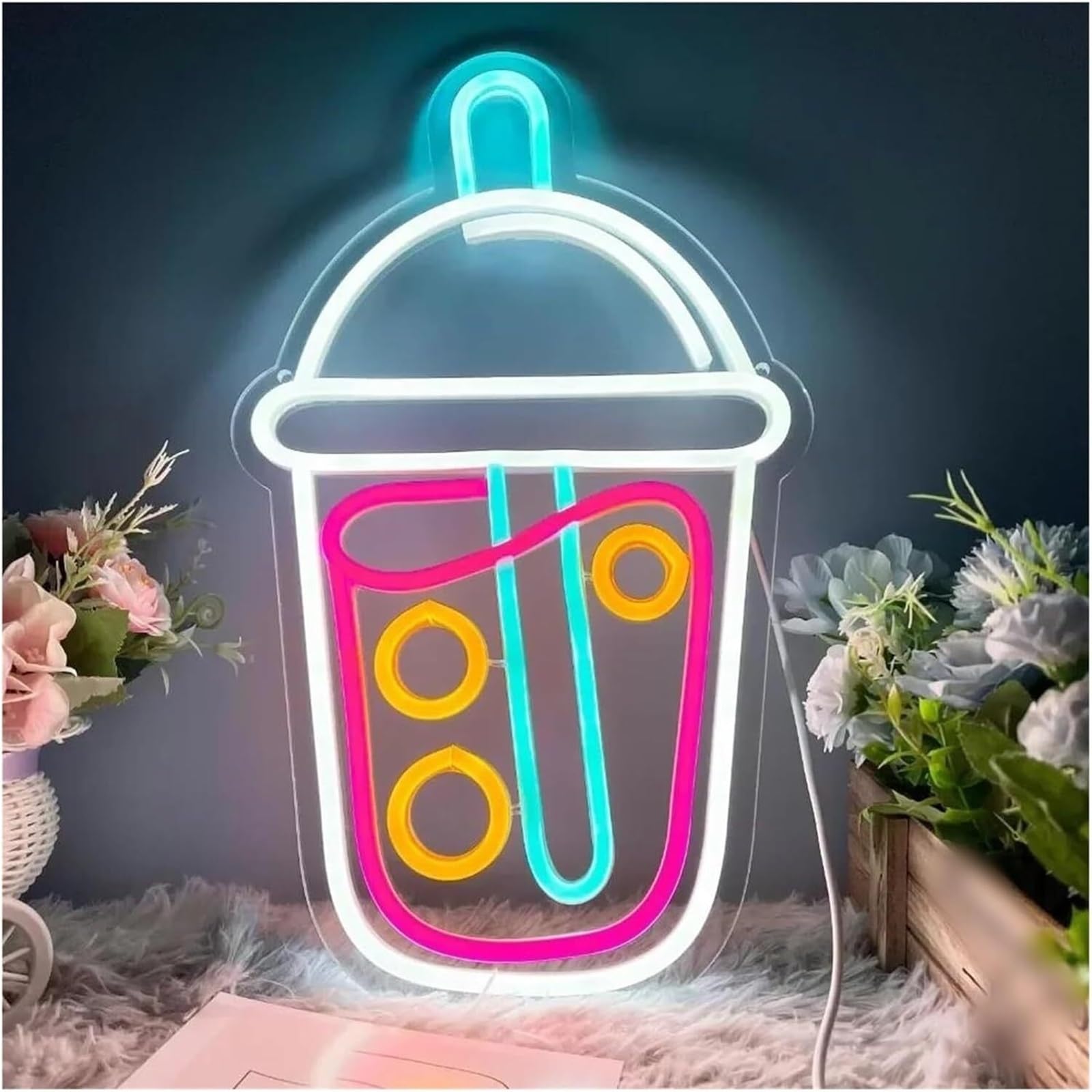 Zynther Neon lamp Soothing Ambiance Boba Tea Neon Sign Lamp, Milk Lights,for Cafe Wall Decor