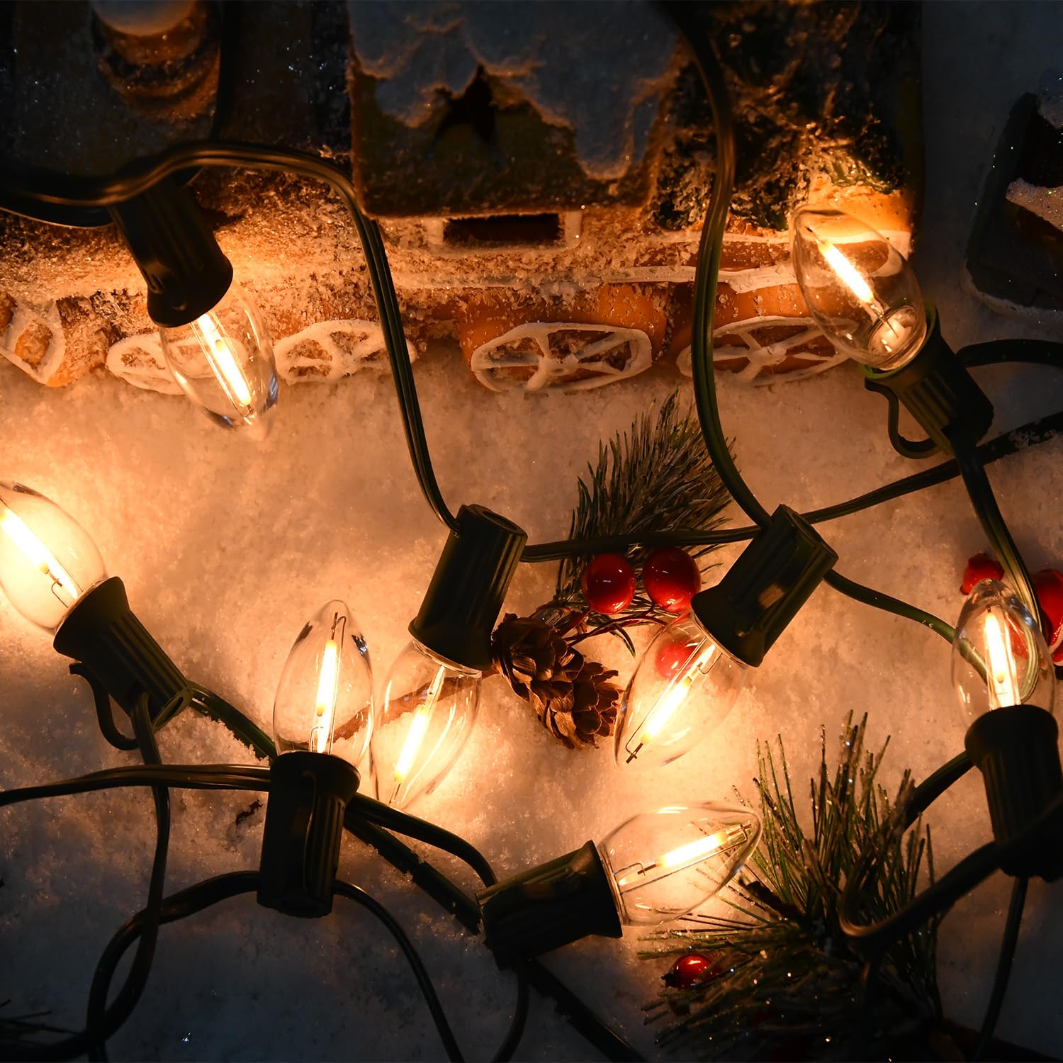 25 Pack C7 LED String Light Replacement Bulbs 0 6W Warm White 2200K E12 Candelabra Base Waterproof Clear — view 4