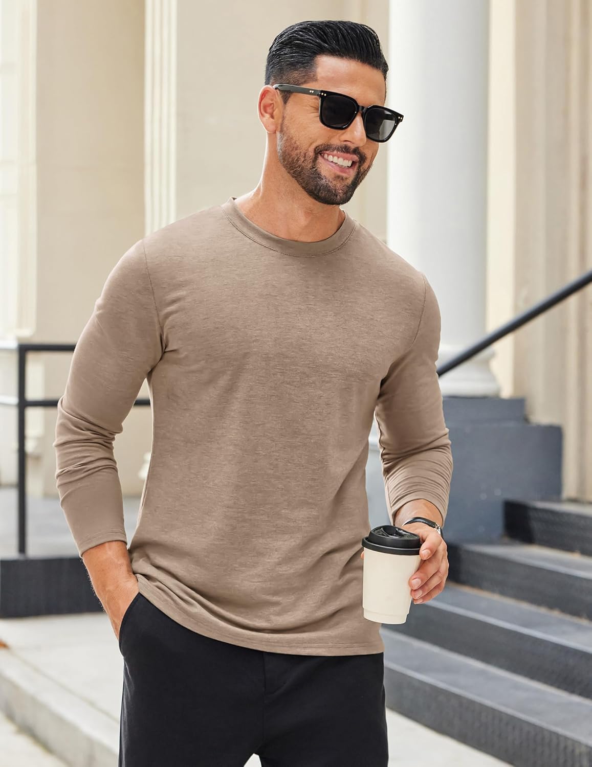 COOFANDY Mens Long Sleeve T Shirts Crew Neck Casual Basic Tee Shirt Lightweight Pullover Shirts - Image 2